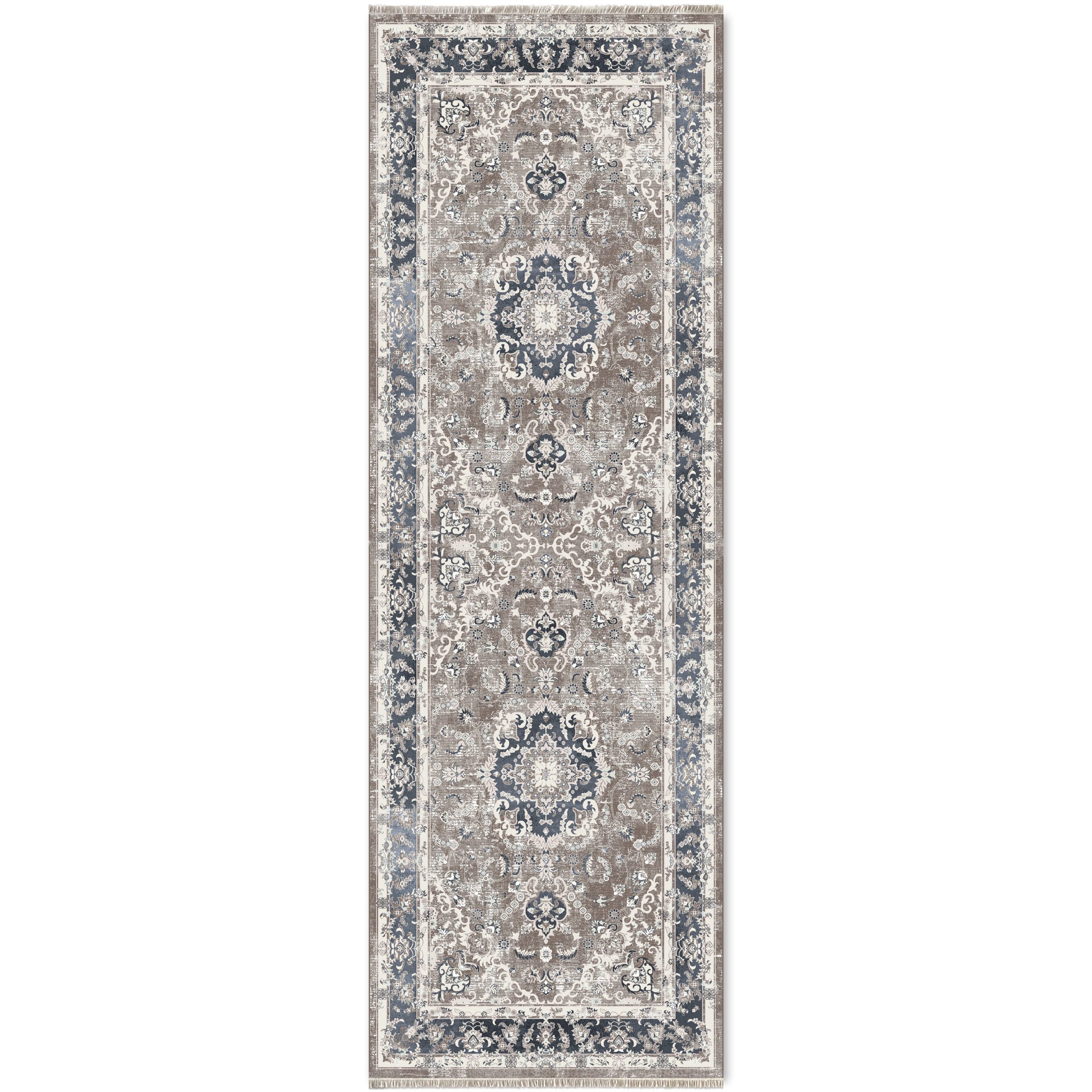 Netline Home Cream White Mink Brown Classic Vintage Machine Washable Chenille Rug Design 126-01 - Gallery Image 6 - Netline Home