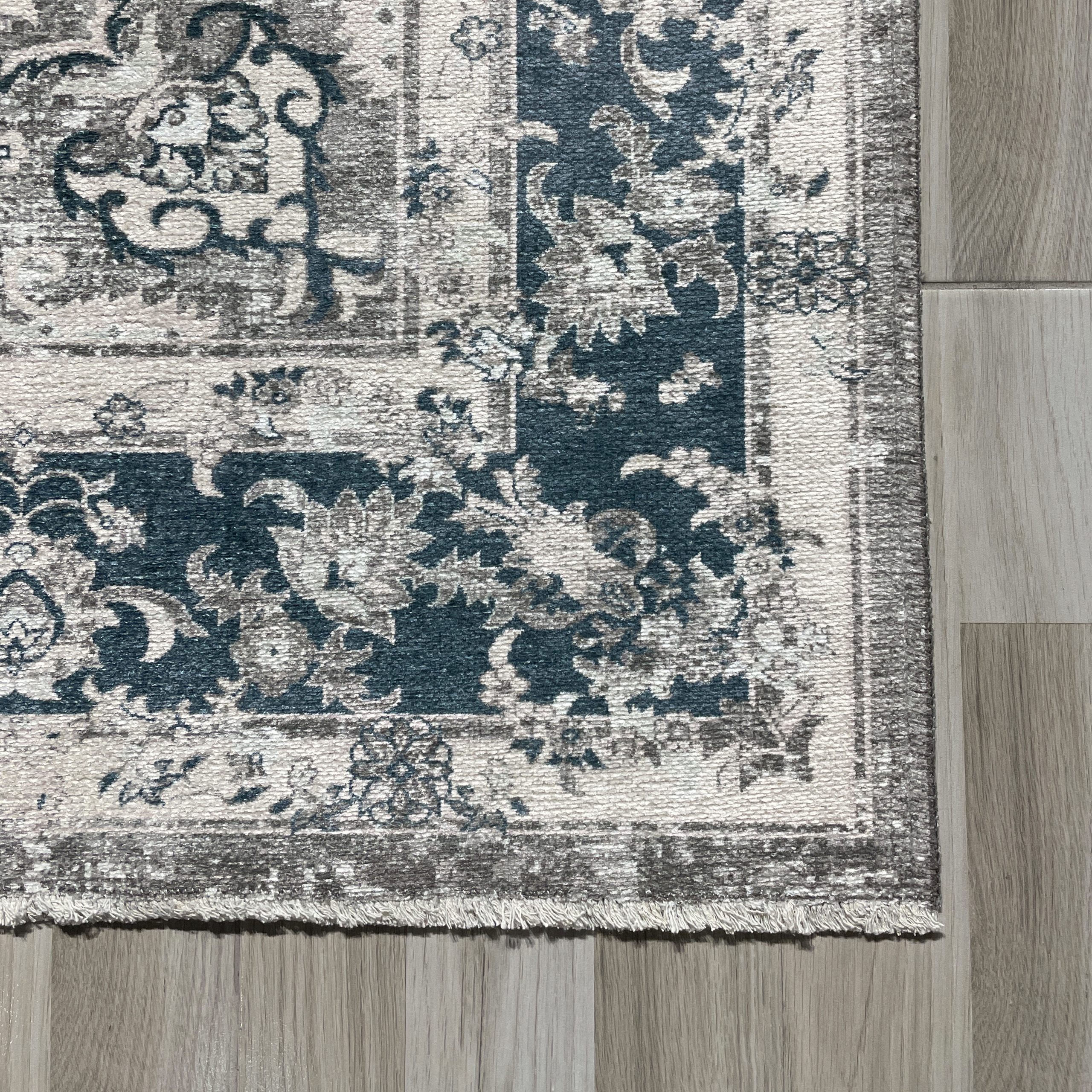 Netline Home Cream White Mink Brown Classic Vintage Machine Washable Chenille Rug Design 126-01 - Detailed Photoshoot - Netline Home