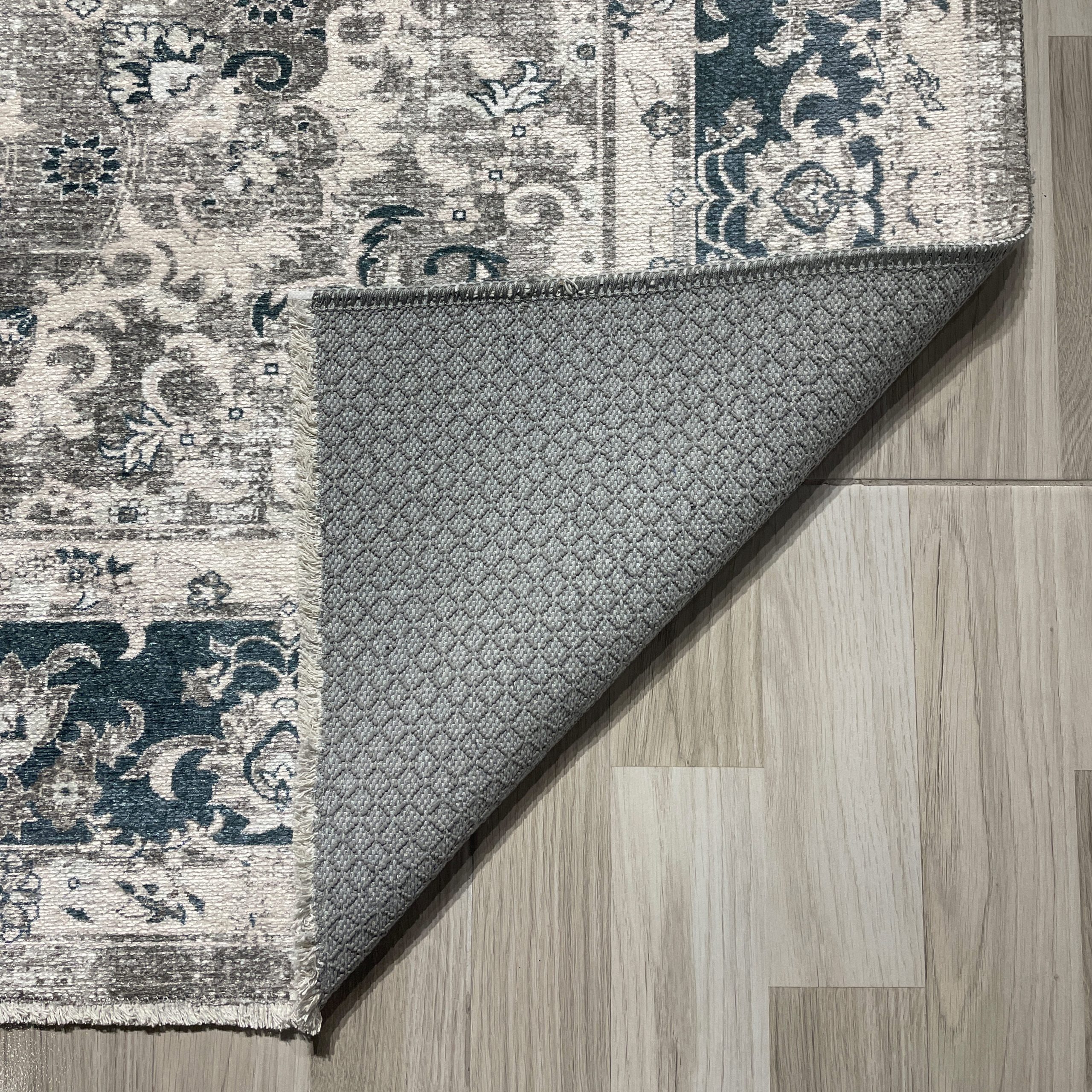 Netline Home Cream White Mink Brown Classic Vintage Machine Washable Chenille Rug Design 126-01 - Gallery Image 3 - Netline Home