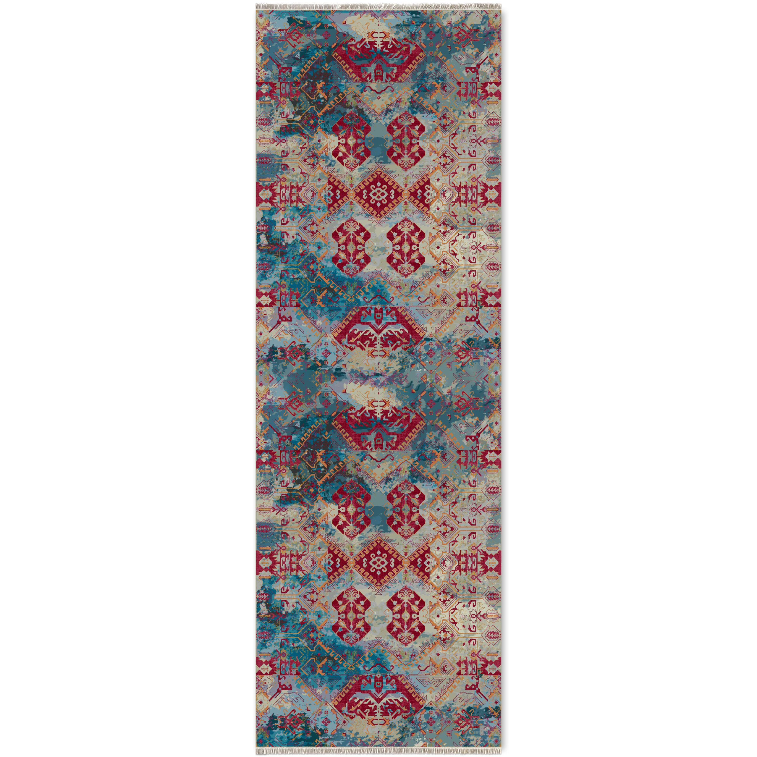 Netline Home Red Burgundy Green Khaki Ethnic Machine Washable Chenille Rug Design 41-01 - Gallery Image 5 - Netline Home