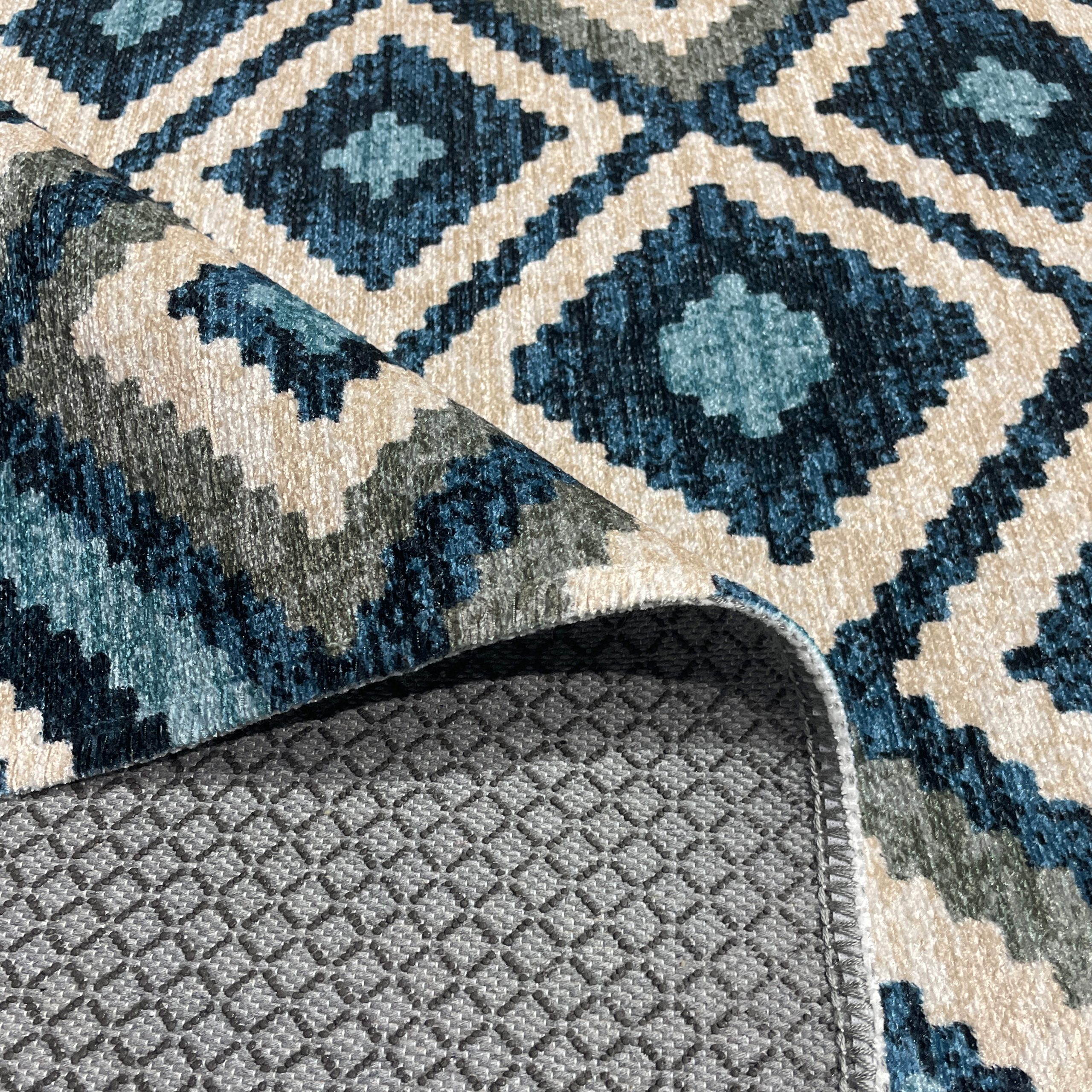 Netline Home Blue Navy Green Khaki Ethnic Classic Machine Washable Chenille Rug Design 444-02 - Gallery Image 4 - Netline Home