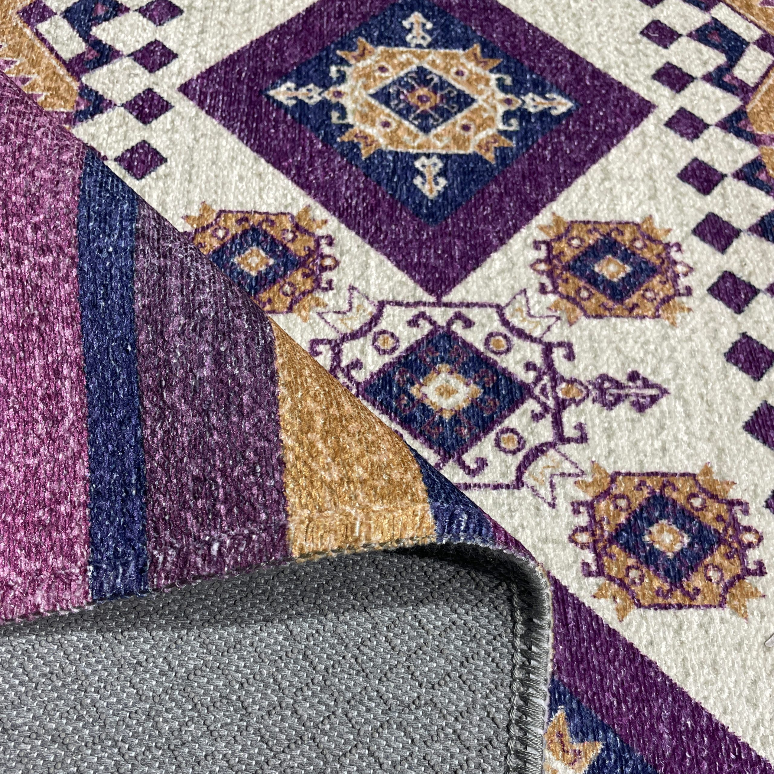 Netline Home Lilac Purple Ethnic Classic Machine Washable Chenille Rug Design 162-02 - Gallery Image 4 - Netline Home