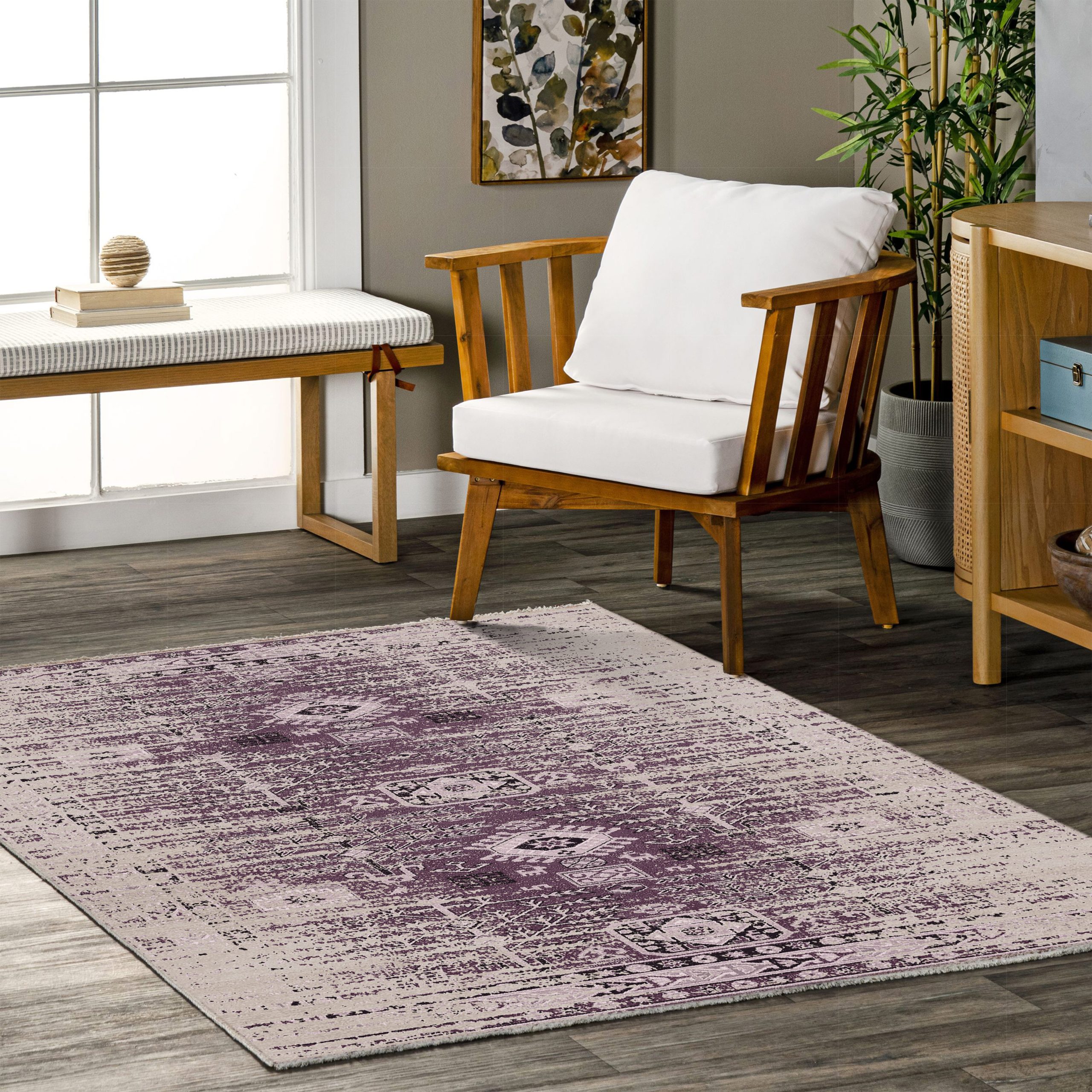 Netline Home Lilac Purple Vintage Machine Washable Chenille Rug Design 2239-01 - Gallery Image 5 - Netline Home