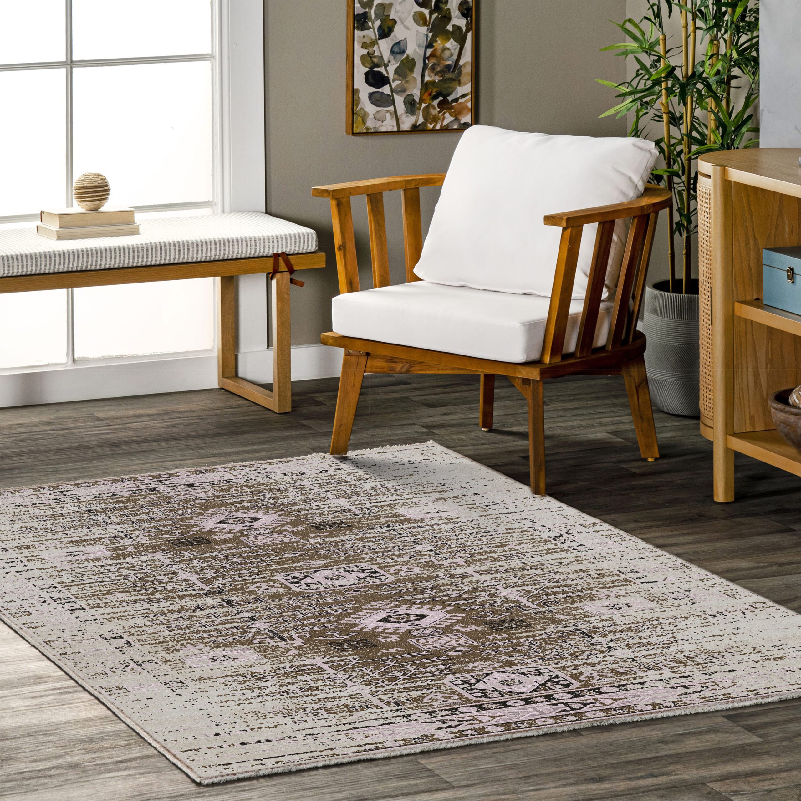 Netline Home Green Khaki Vintage Machine Washable Chenille Rug Design 2239-02 - Gallery Image 5 - Netline Home