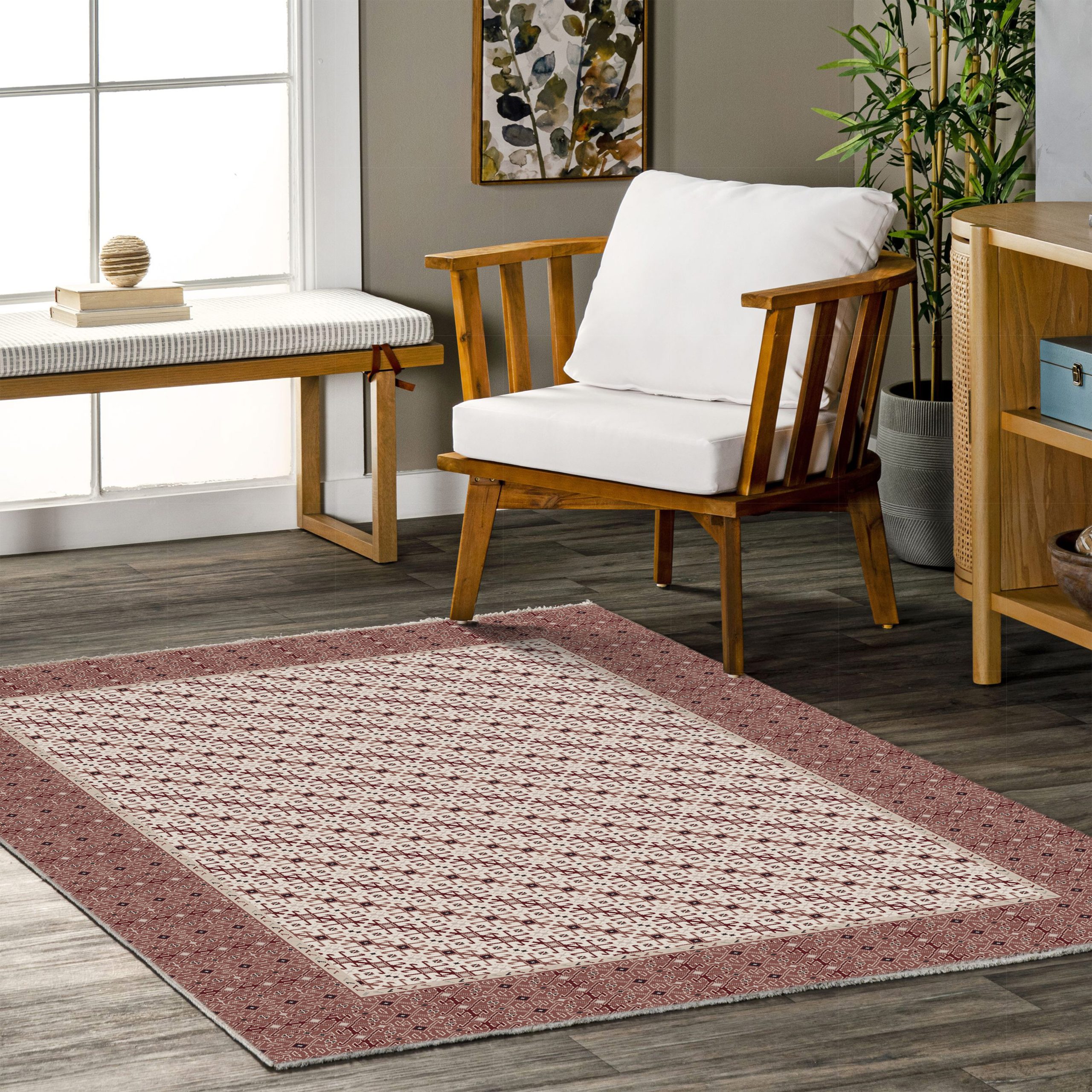 Netline Home Orange Terracotta Ethnic Classic Machine Washable Chenille Rug Design 342-01 - Gallery Image 5 - Netline Home