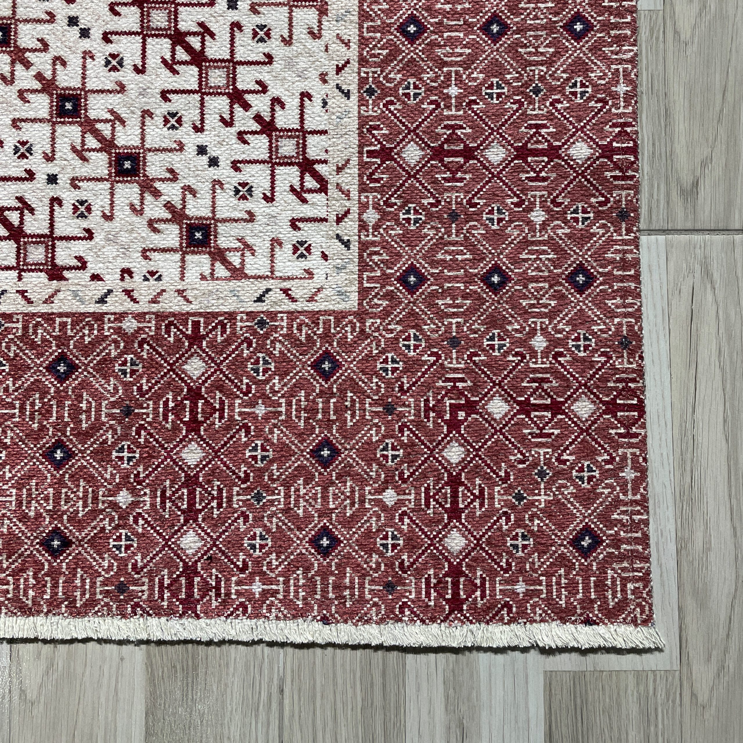 Netline Home Orange Terracotta Ethnic Classic Machine Washable Chenille Rug Design 342-01 - Detailed Photoshoot - Netline Home