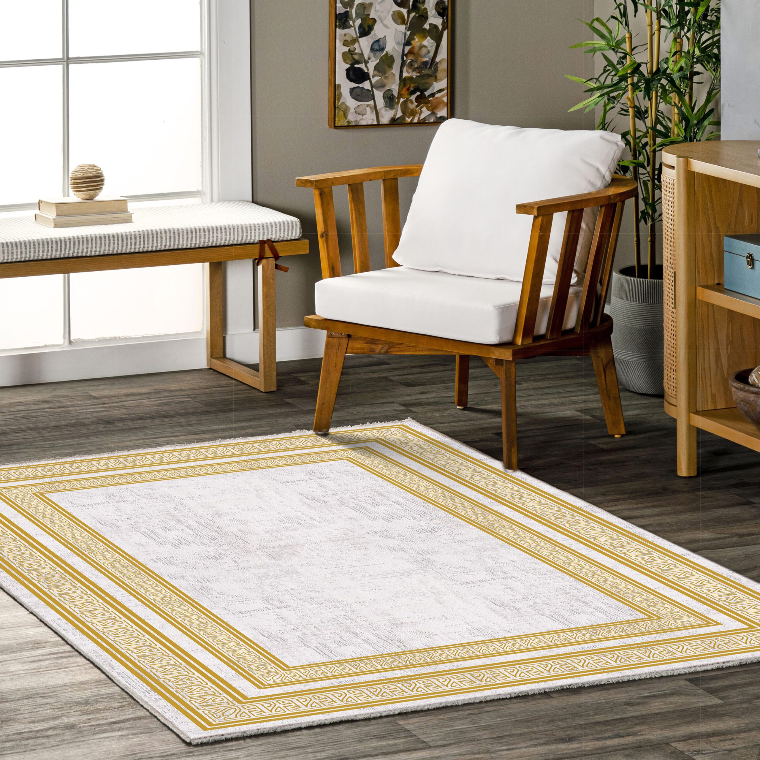 Netline Home Gray Silver Yellow Gold Classic Modern Machine Washable Chenille Rug Design 383-01 - Gallery Image 5 - Netline Home