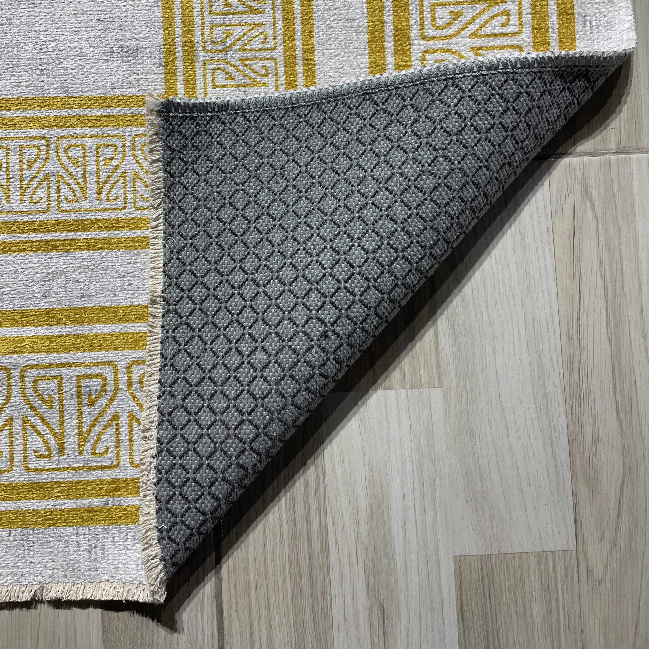 Netline Home Gray Silver Yellow Gold Classic Modern Machine Washable Chenille Rug Design 383-01 - Gallery Image 3 - Netline Home