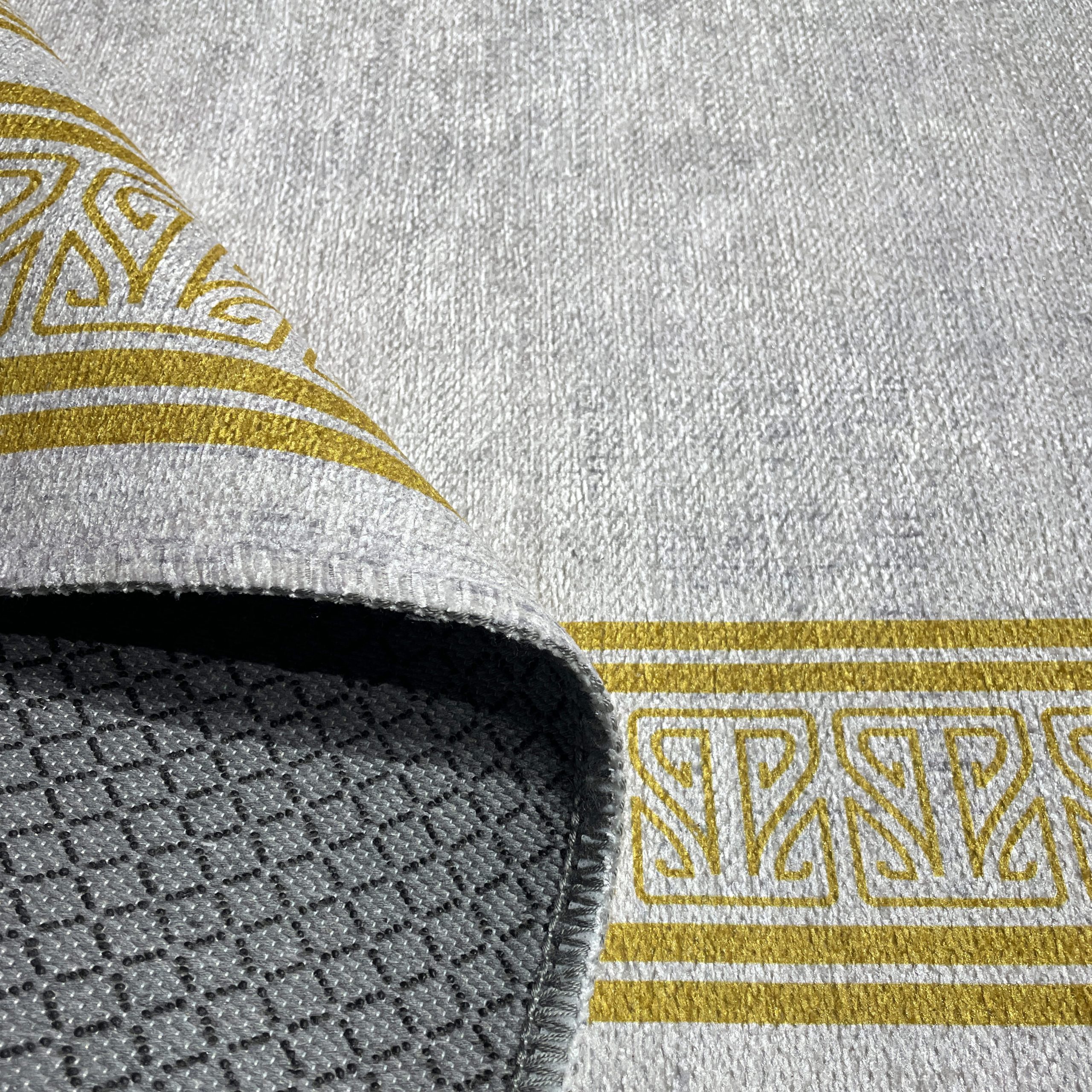 Netline Home Gray Silver Yellow Gold Classic Modern Machine Washable Chenille Rug Design 383-01 - Gallery Image 4 - Netline Home