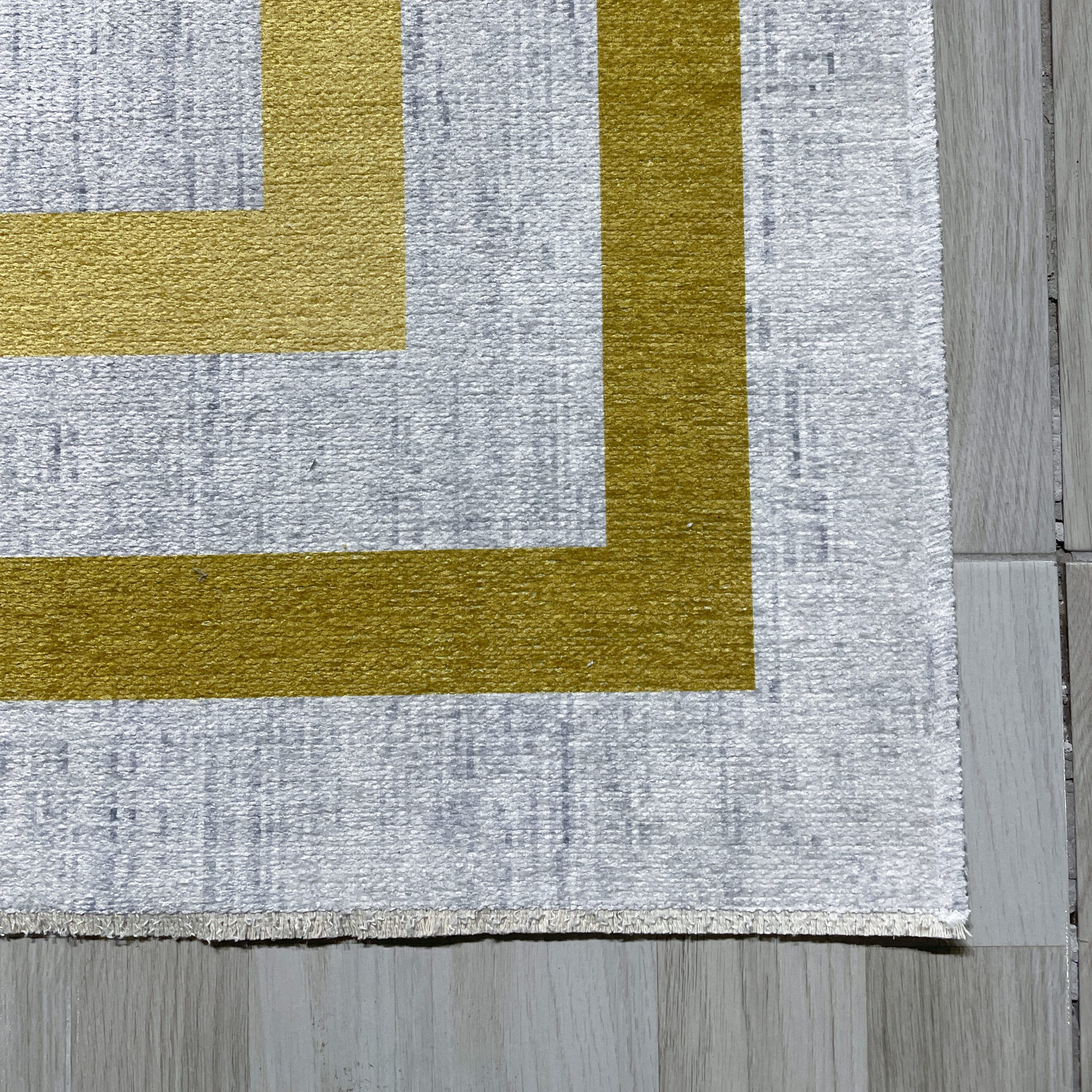 Netline Home Gray Silver Yellow Gold Classic Modern Machine Washable Chenille Rug Design 387-01 - Detailed Photoshoot - Netline Home