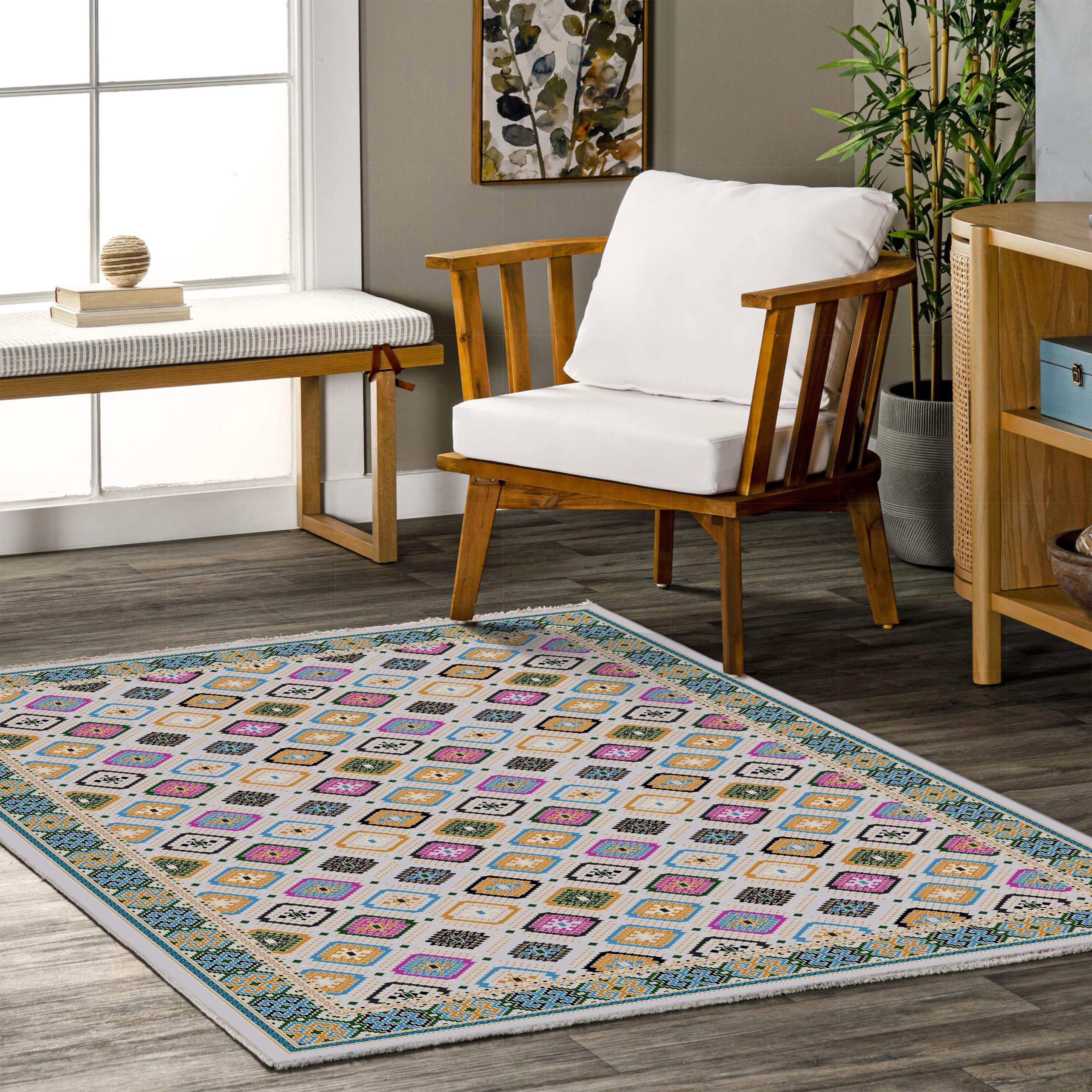 Netline Home Yellow Gold Ethnic Machine Washable Chenille Rug Design 404-01 - Gallery Image 5 - Netline Home