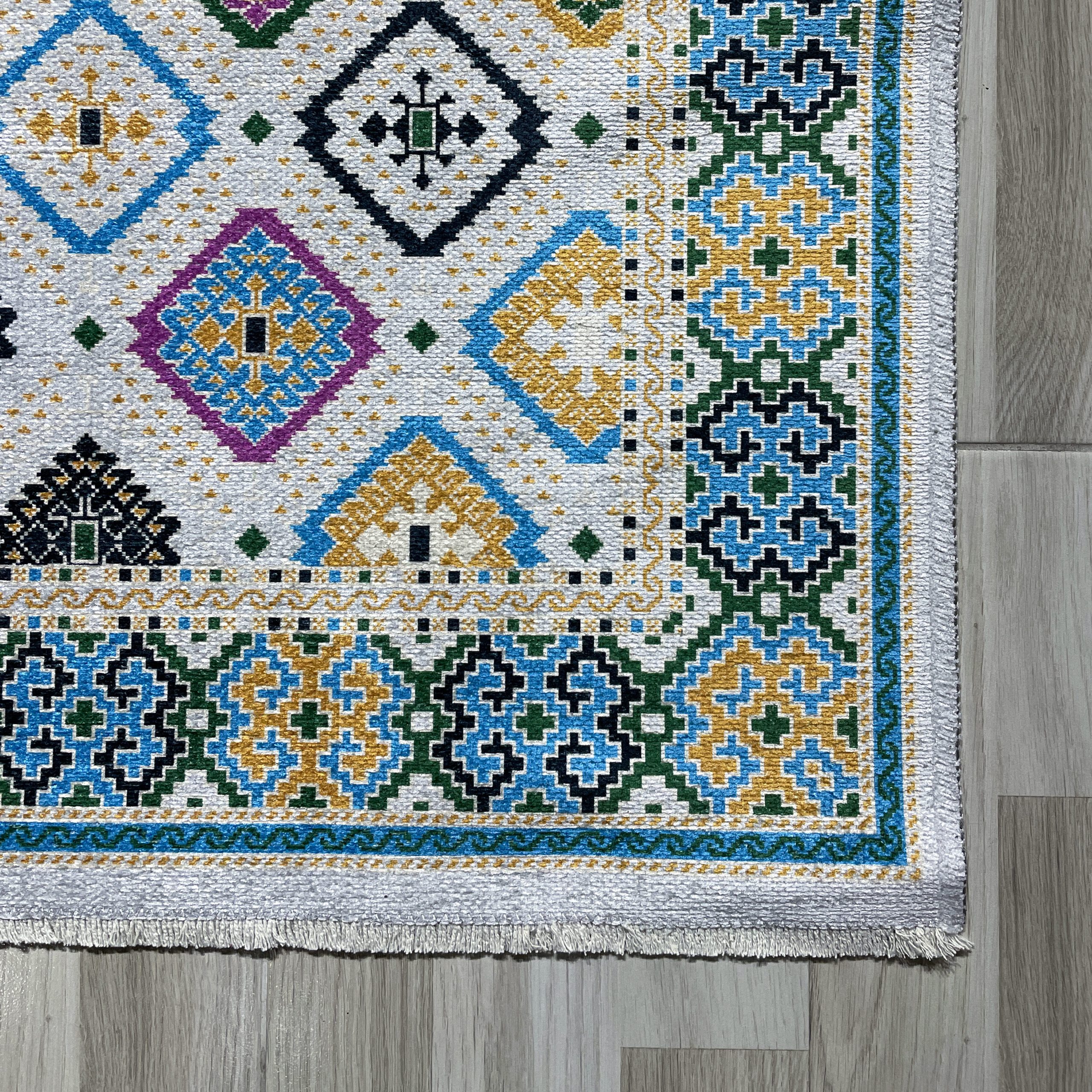 Netline Home Yellow Gold Ethnic Machine Washable Chenille Rug Design 404-01 - Detailed Photoshoot - Netline Home