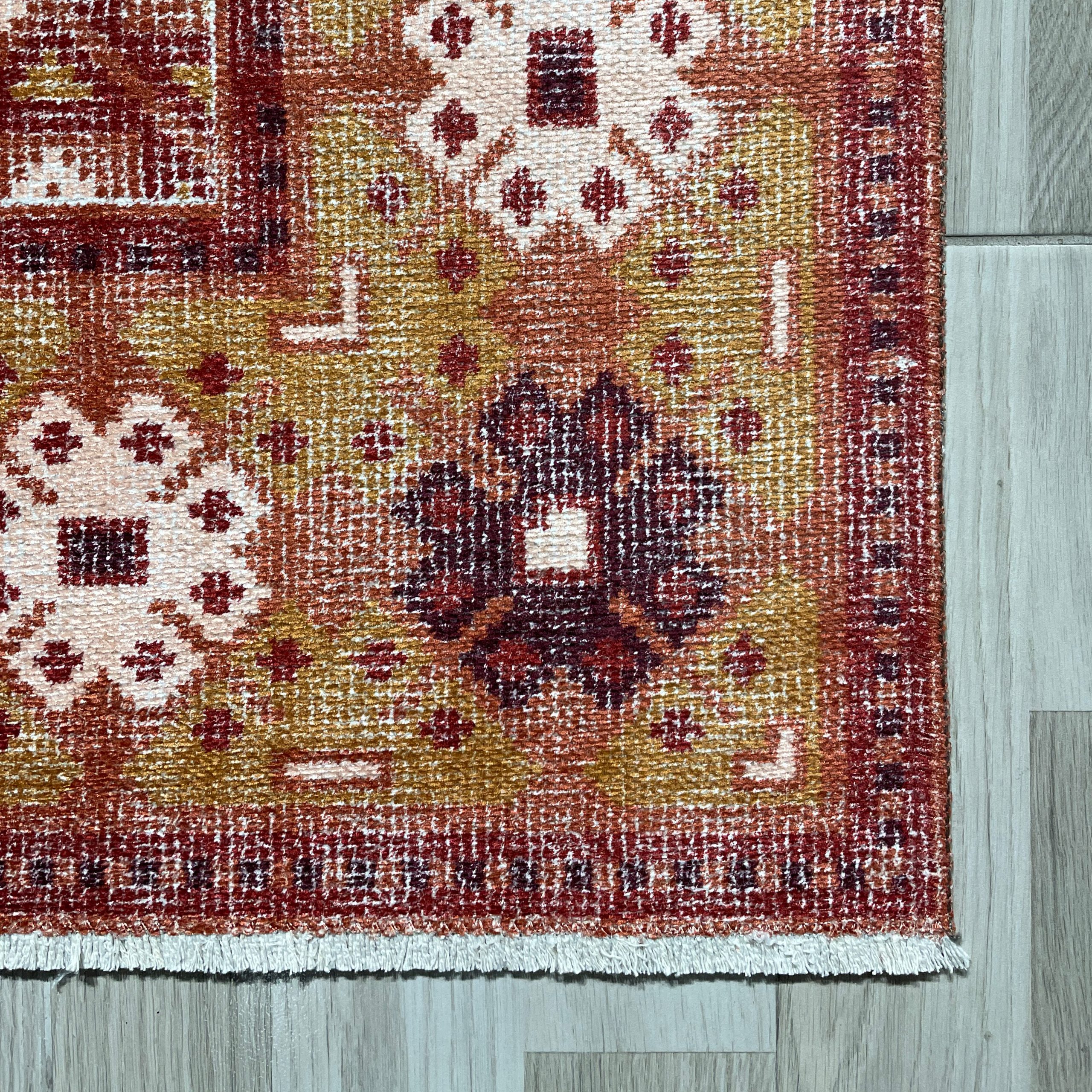 Netline Home Orange Terracotta Ethnic Machine Washable Chenille Rug Design 411-01 - Detailed Photoshoot - Netline Home