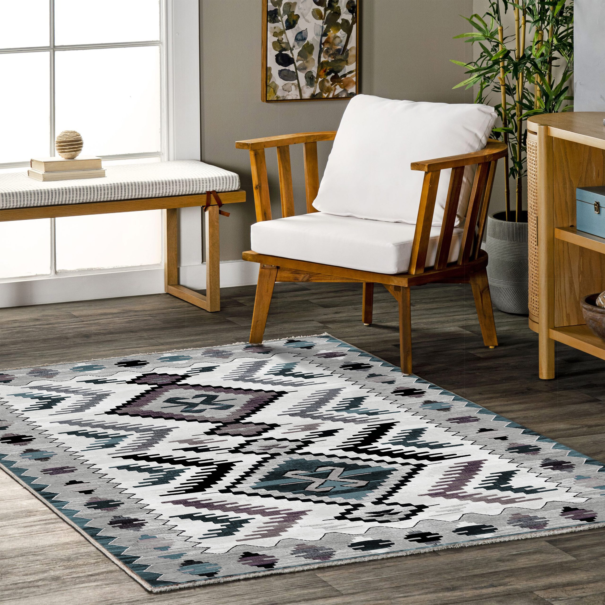Netline Home Green Khaki Ethnic Machine Washable Chenille Rug Design 440-02 - Gallery Image 5 - Netline Home