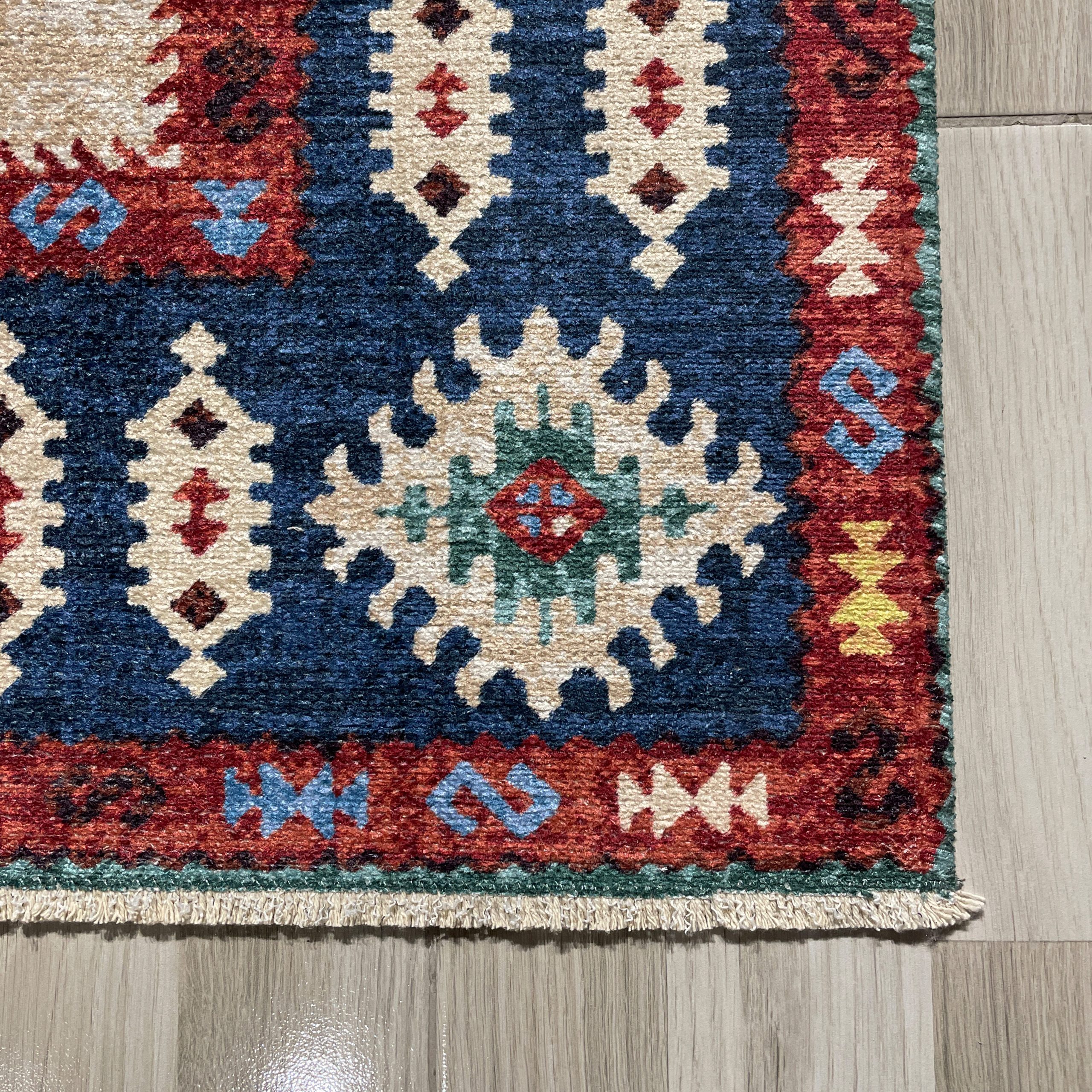Netline Home Blue Navy Mink Brown Ethnic Classic Machine Washable Chenille Rug Design 446-01 - Detailed Photoshoot - Netline Home