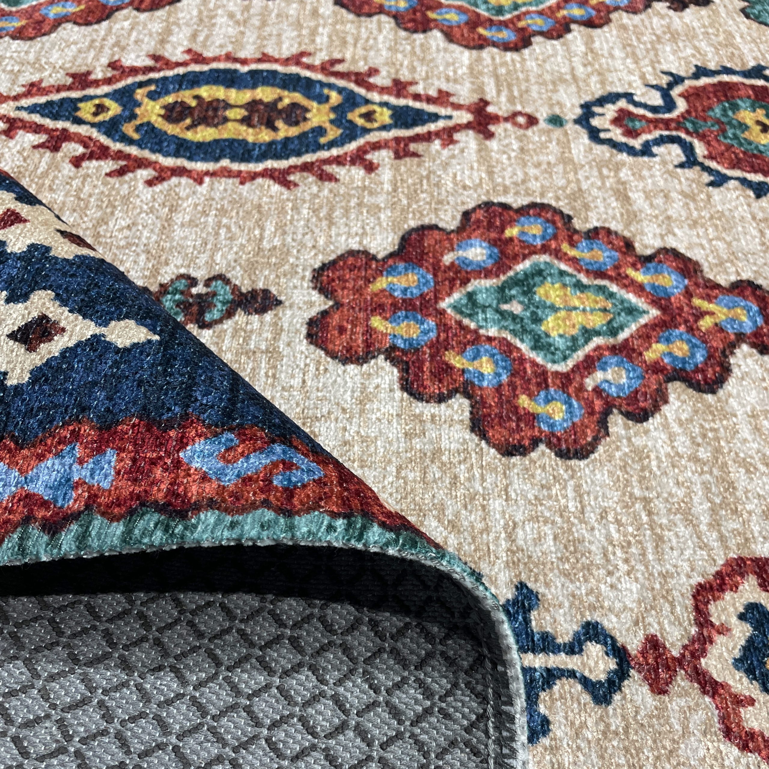 Netline Home Blue Navy Mink Brown Ethnic Classic Machine Washable Chenille Rug Design 446-01 - Gallery Image 4 - Netline Home