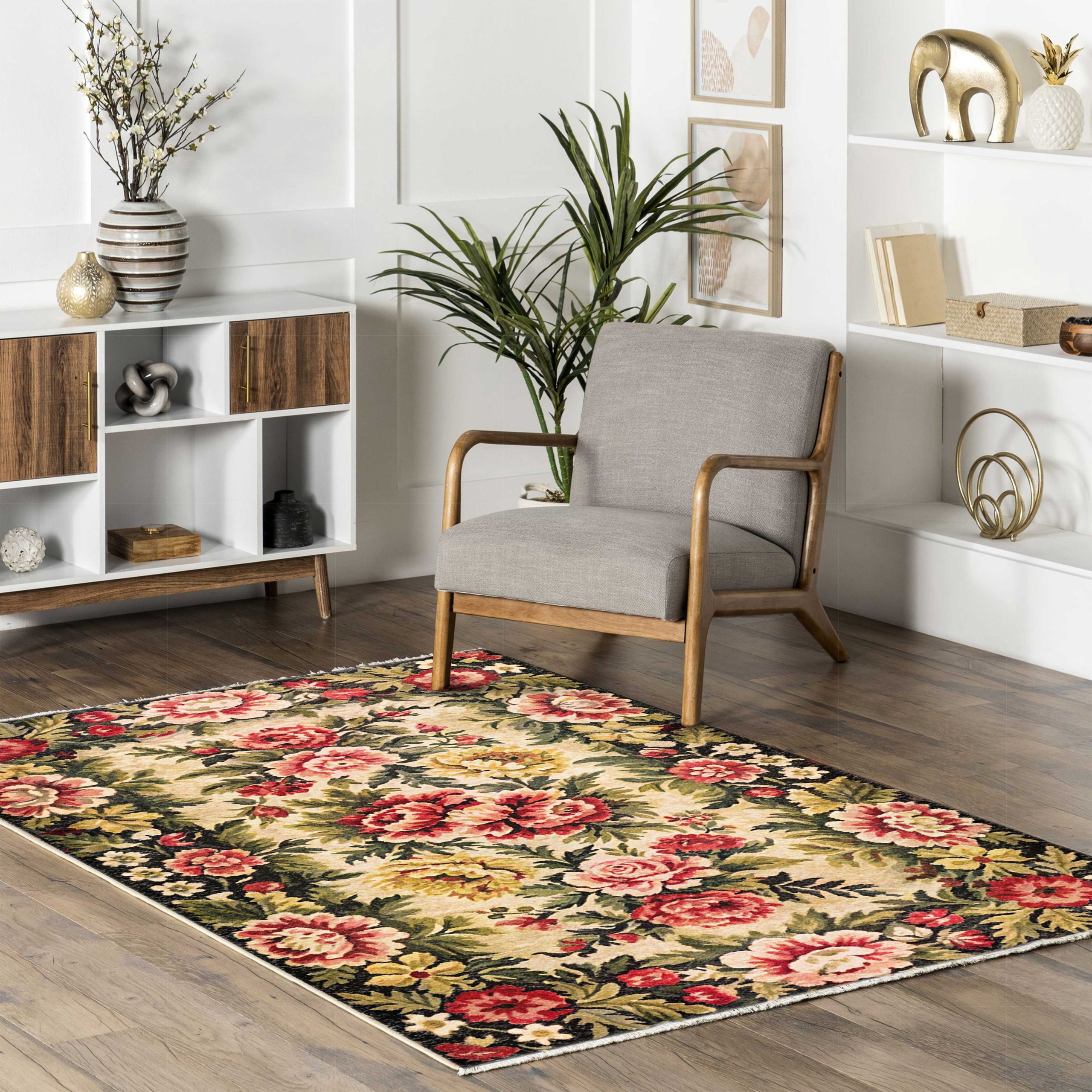 Netline Home Red Burgundy Black Anthracite Ethnic Machine Washable Chenille Rug Design 604-01 - Gallery Image 6 - Netline Home