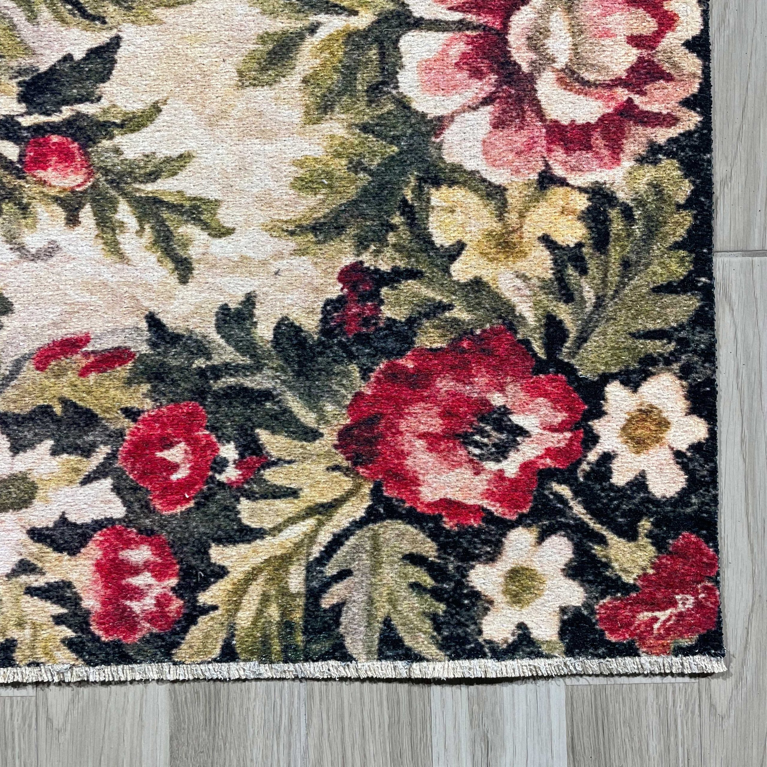 Netline Home Red Burgundy Black Anthracite Ethnic Machine Washable Chenille Rug Design 604-01 - Detailed Photoshoot - Netline Home