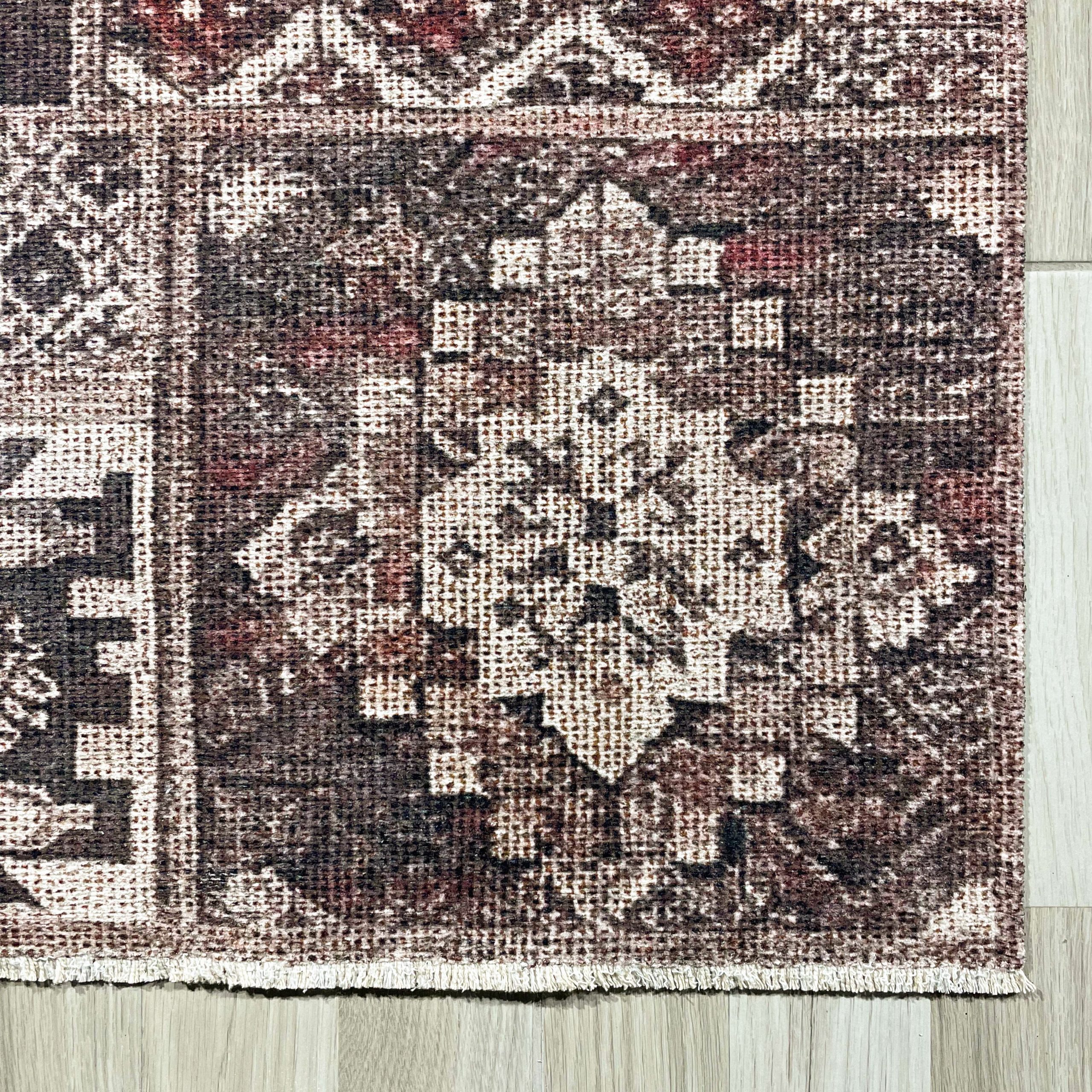 Netline Home Mink Brown Ethnic Machine Washable Chenille Rug Design 607-01 - Detailed Photoshoot - Netline Home