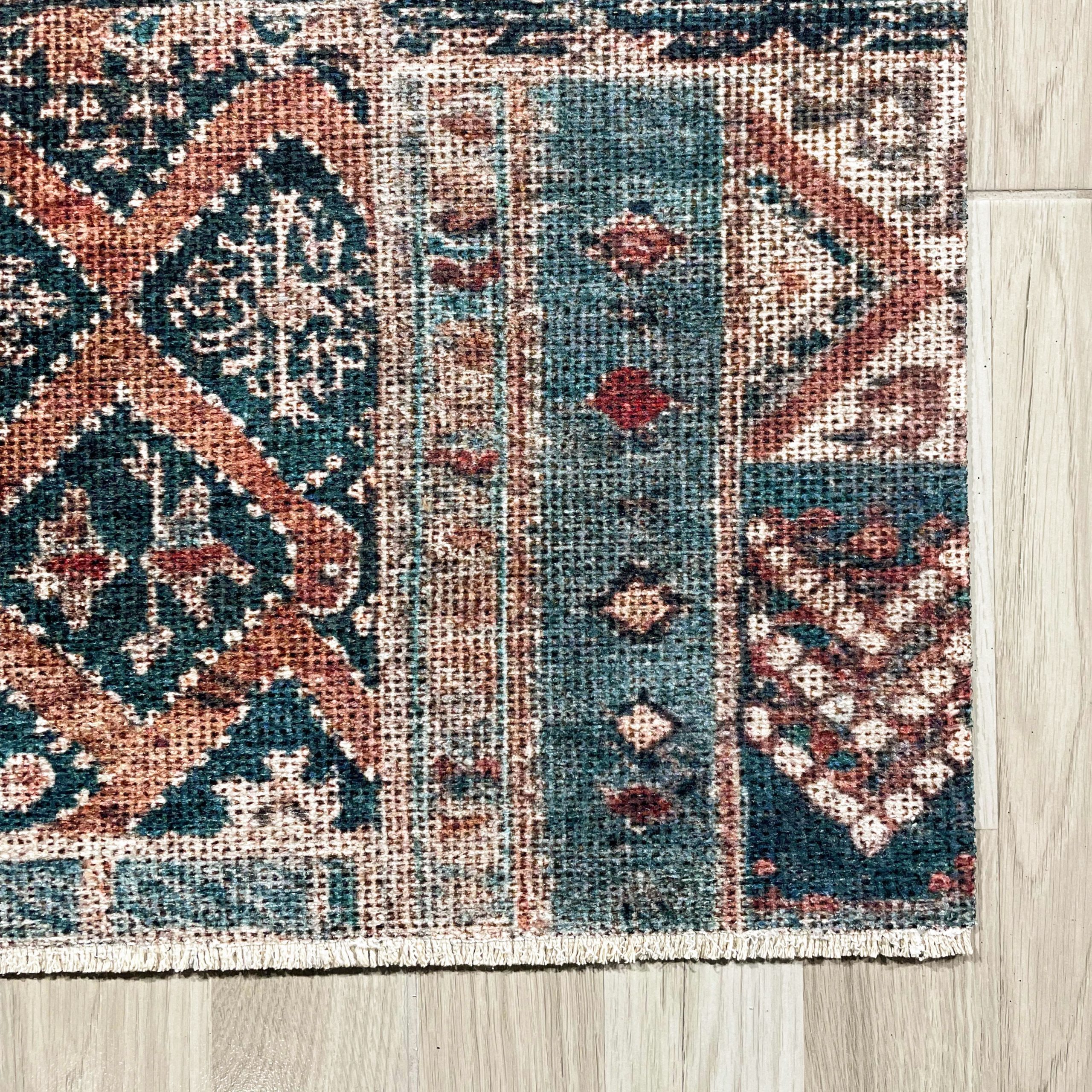 Netline Home Mink Brown Green Khaki Ethnic Machine Washable Chenille Rug Design 608-01 - Detailed Photoshoot - Netline Home
