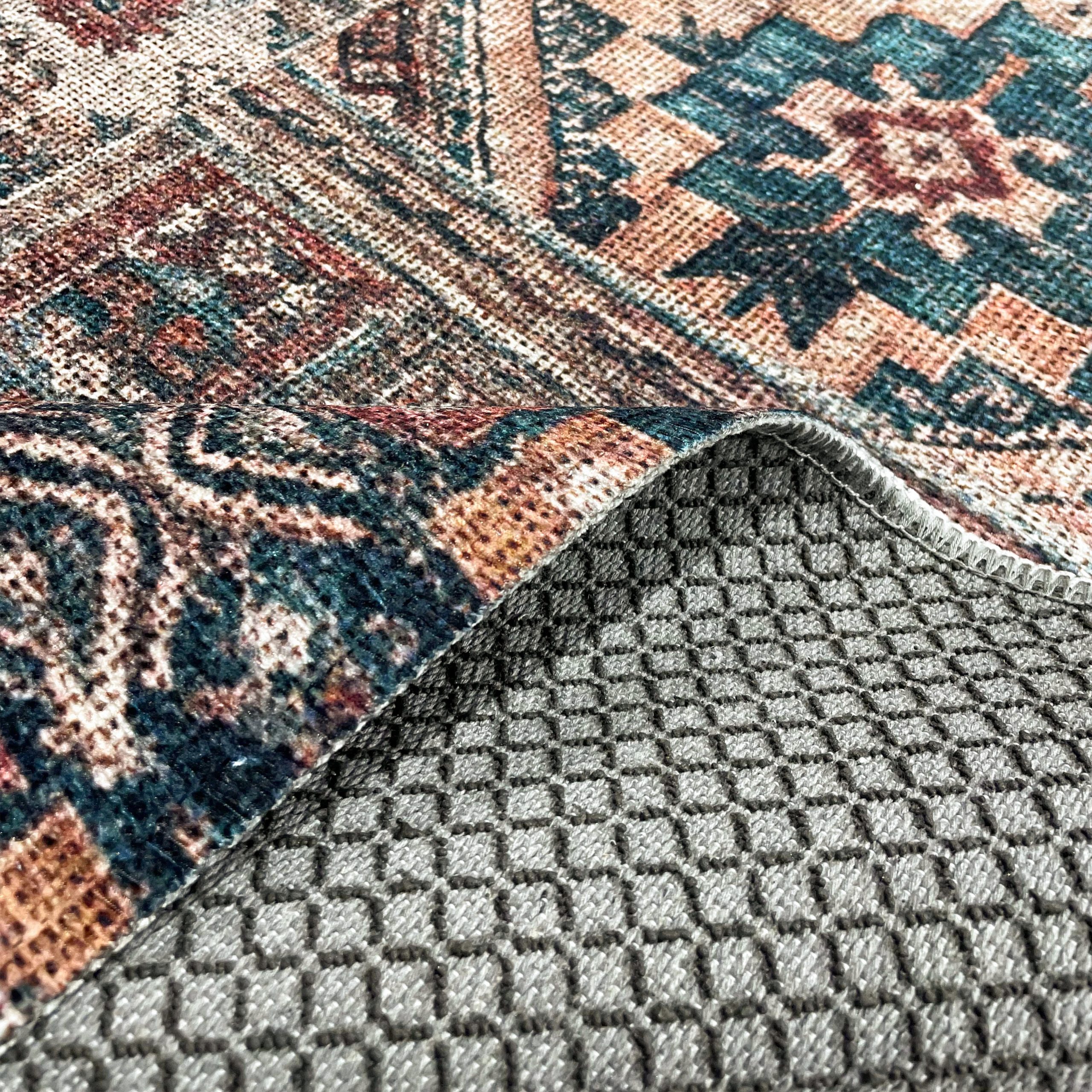 Netline Home Mink Brown Green Khaki Ethnic Machine Washable Chenille Rug Design 608-01 - Gallery Image 4 - Netline Home