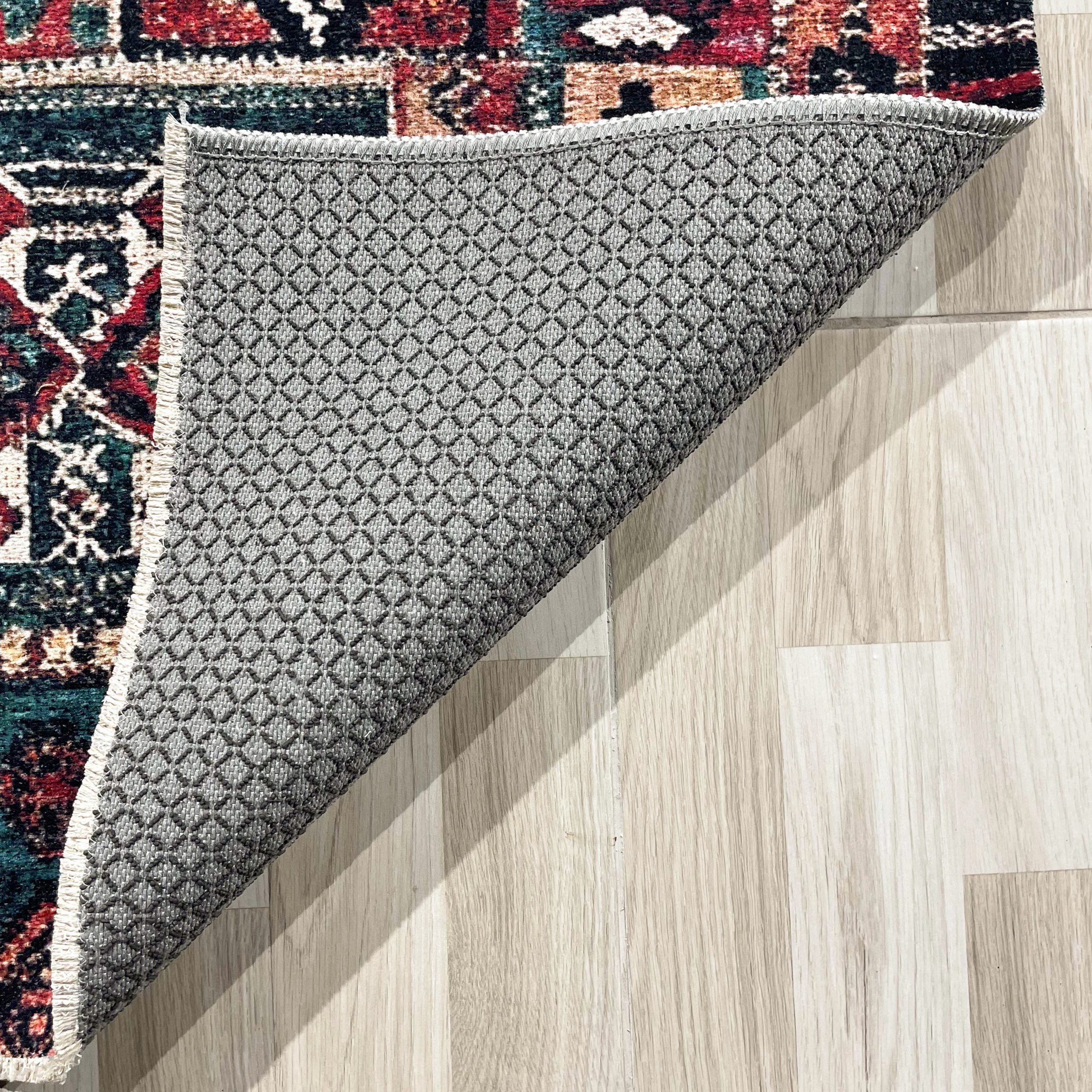 Netline Home Red Burgundy Green Khaki Ethnic Machine Washable Chenille Rug Design 609-01 - Gallery Image 3 - Netline Home