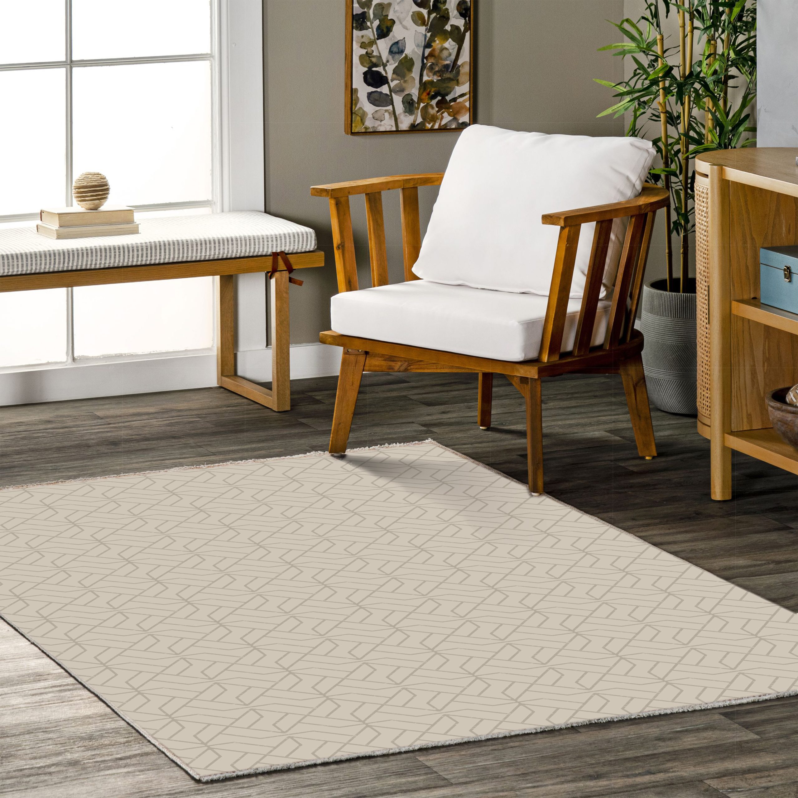 Netline Home Gray Silver Cream White Modern Machine Washable Chenille Rug Design 600-02 - Gallery Image 5 - Netline Home