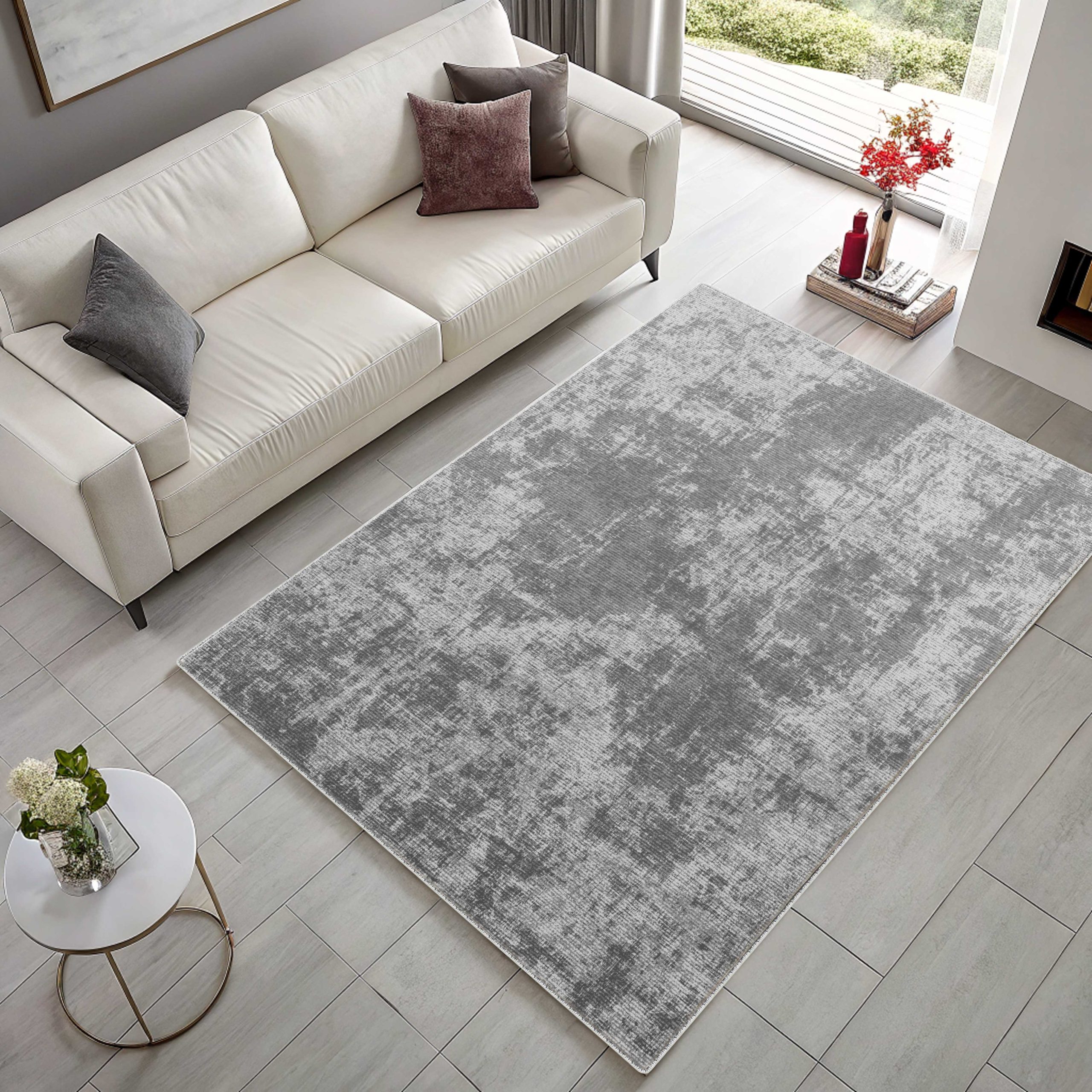 Netline Home Gray Silver Modern Machine Washable Chenille Rug Design 11-02 - Detailed Photoshoot - Netline Home