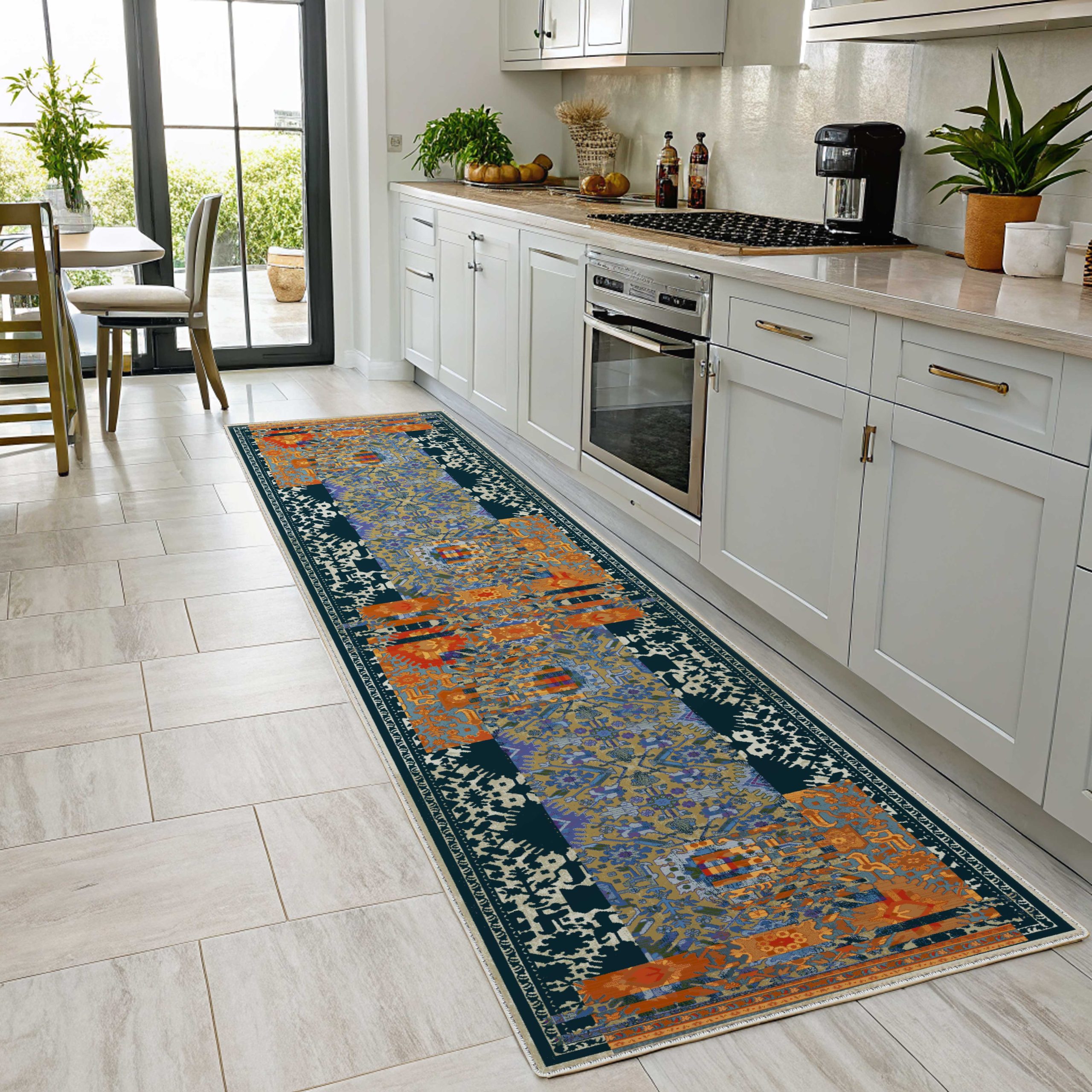 Netline Home Blue Navy Orange Terracotta Classic Vintage Machine Washable Chenille Rug Design 43-01 - Gallery Image 5 - Netline Home