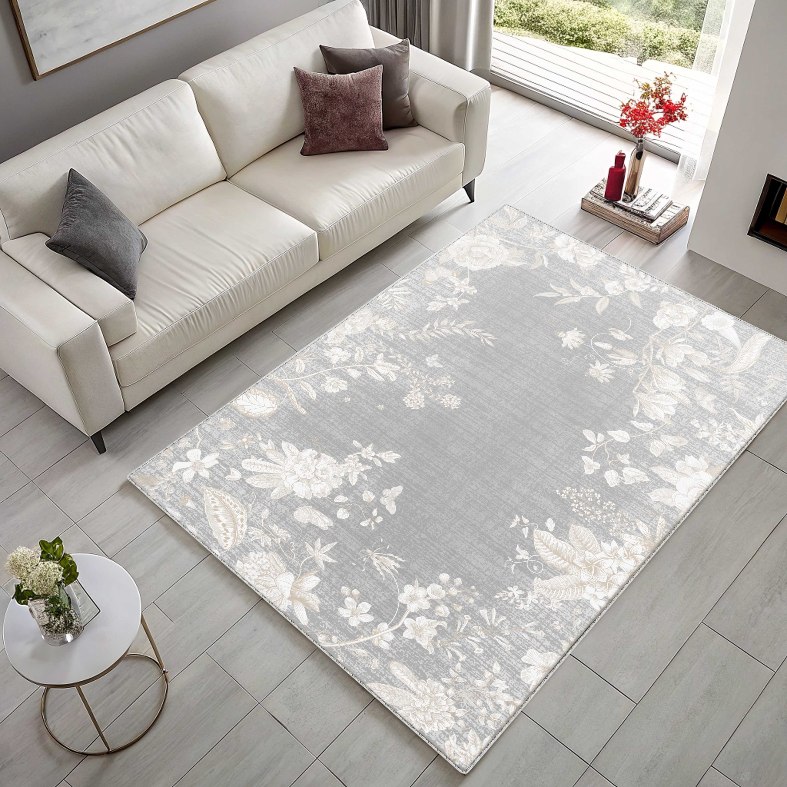 Netline Home Gray Silver Classic Modern Machine Washable Chenille Rug Design 2340-01 - Detailed Photoshoot - Netline Home