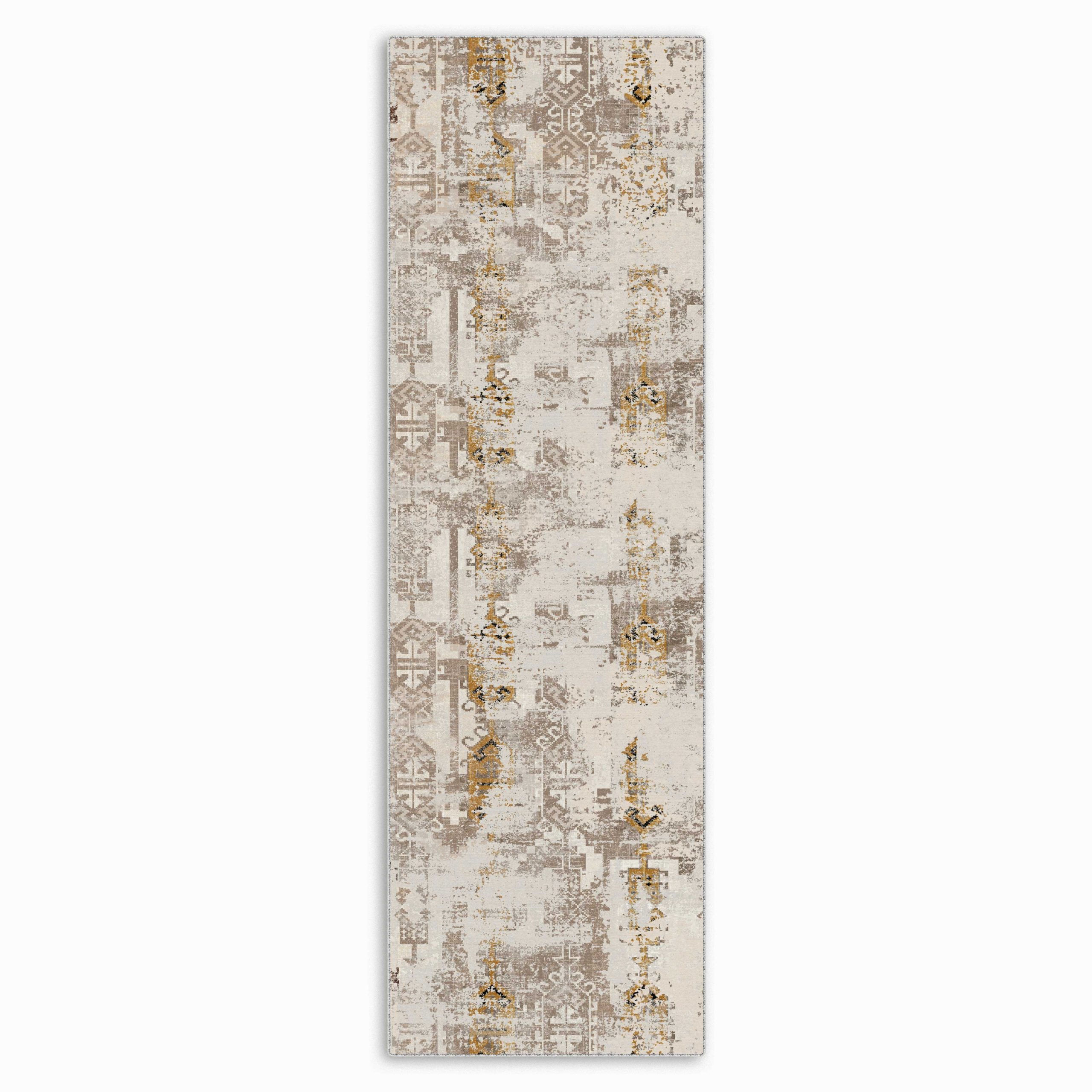 Netline Home Yellow Gold Mink Brown Ethnic Vintage Machine Washable Chenille Rug Design 488-01 - Gallery Image 4 - Netline Home
