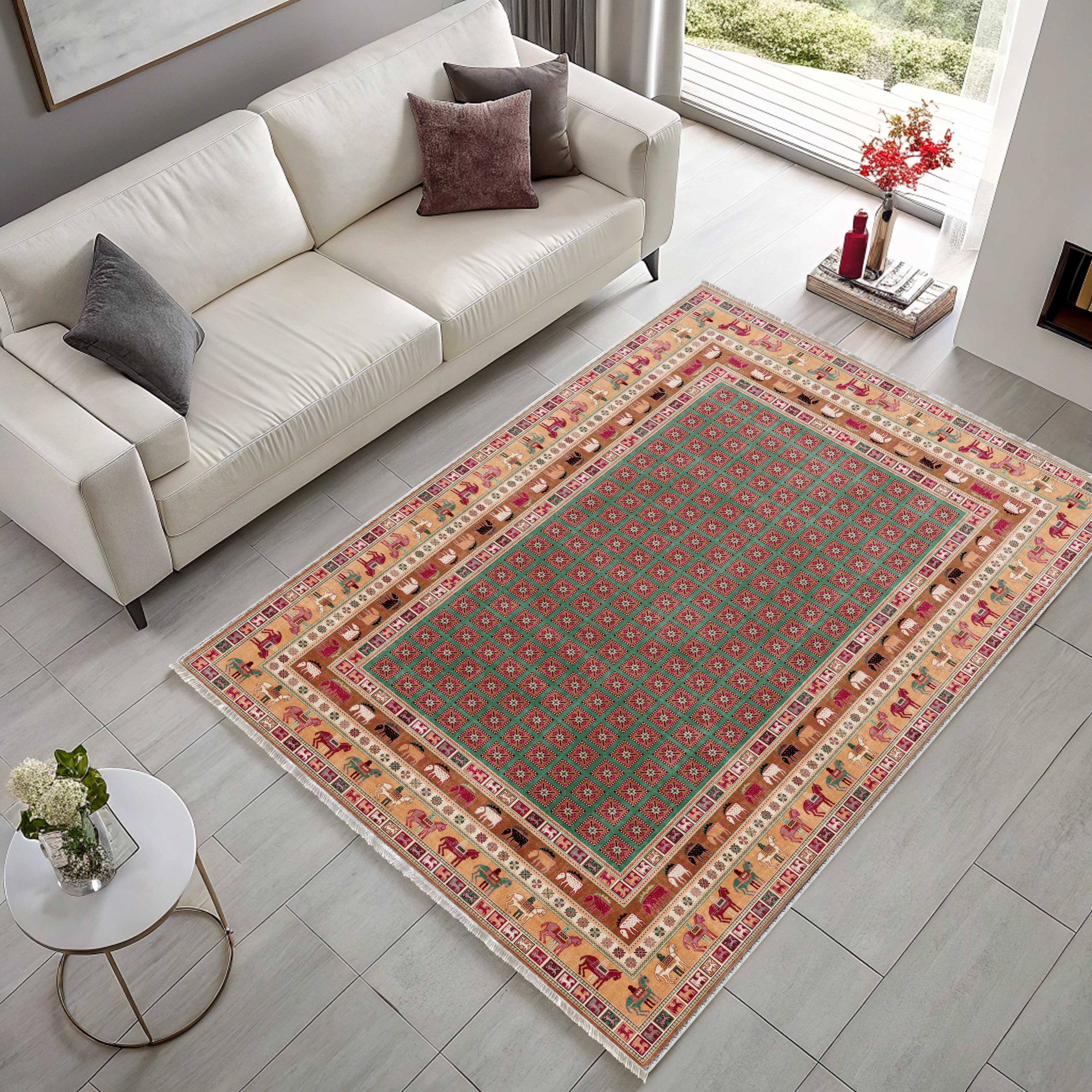 Netline Home Red Burgundy Blue Navy Green Khaki Classic Vintage Machine Washable Chenille Rug Design 3023-02 - Detailed Photoshoot - Netline Home