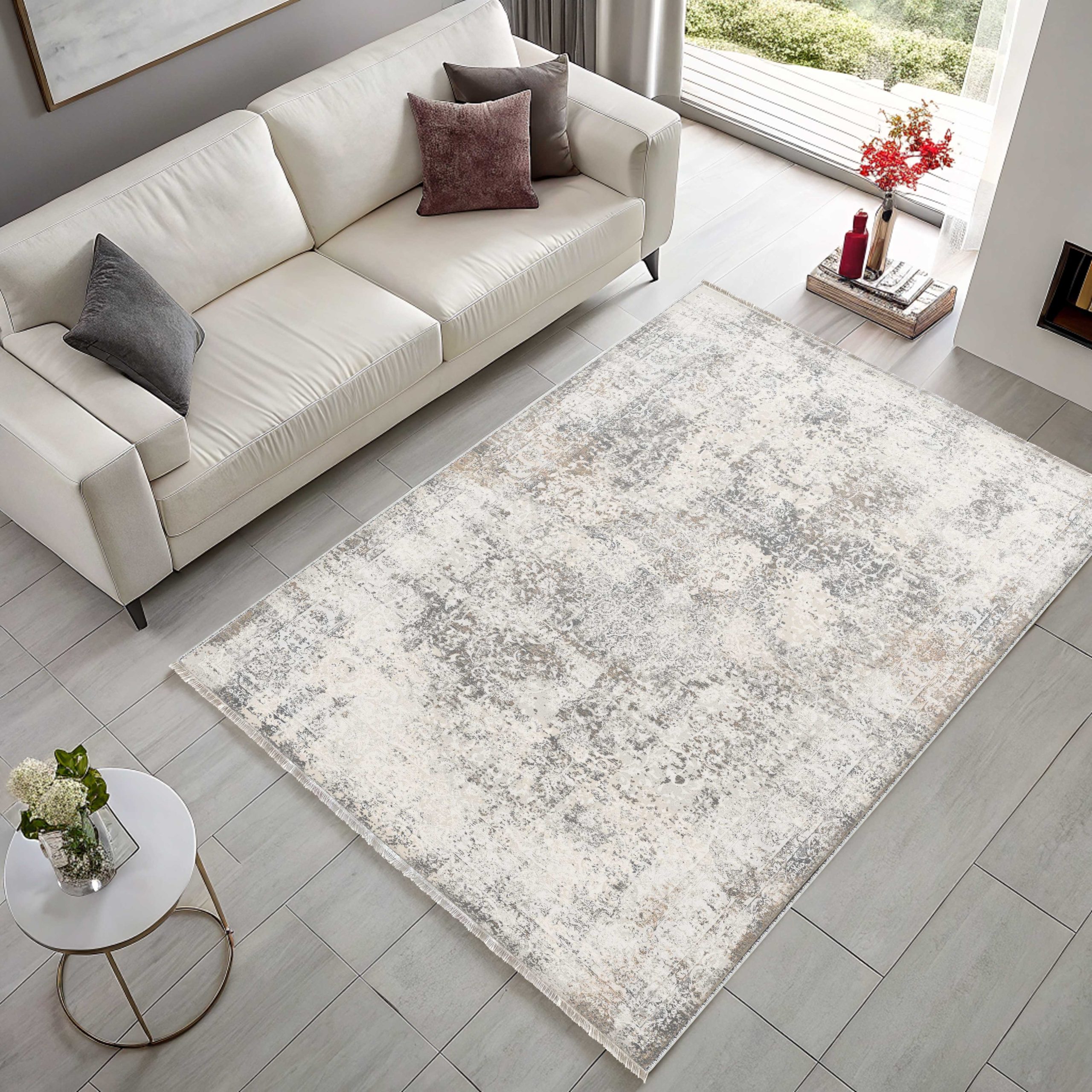 Netline Home Cream White Classic Vintage Machine Washable Chenille Rug Design 190-01 - Detailed Photoshoot - Netline Home
