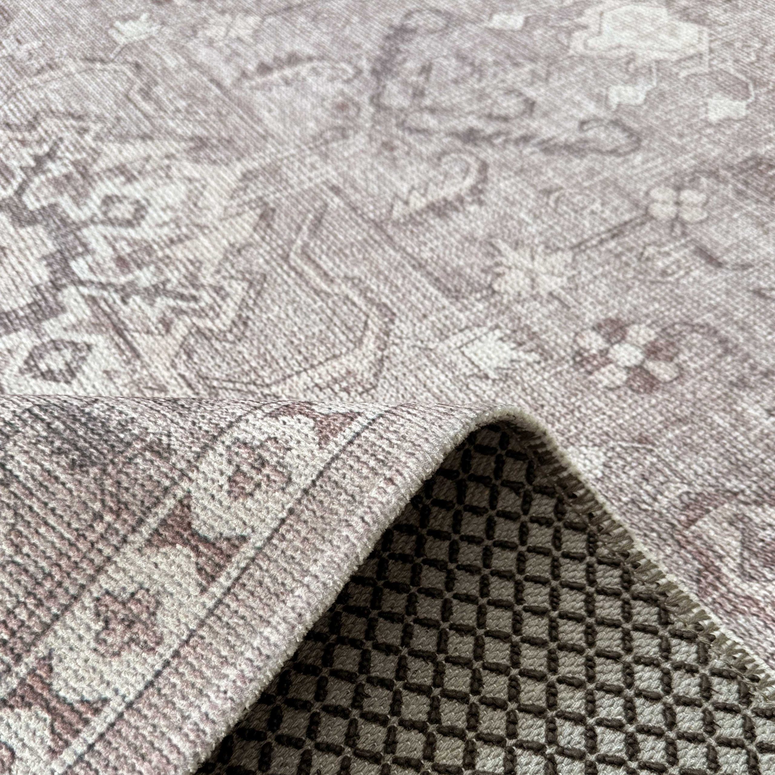 Netline Home Gray Silver Ethnic Classic Vintage Machine Washable Chenille Rug Design 3004-01 - Gallery Image 4 - Netline Home