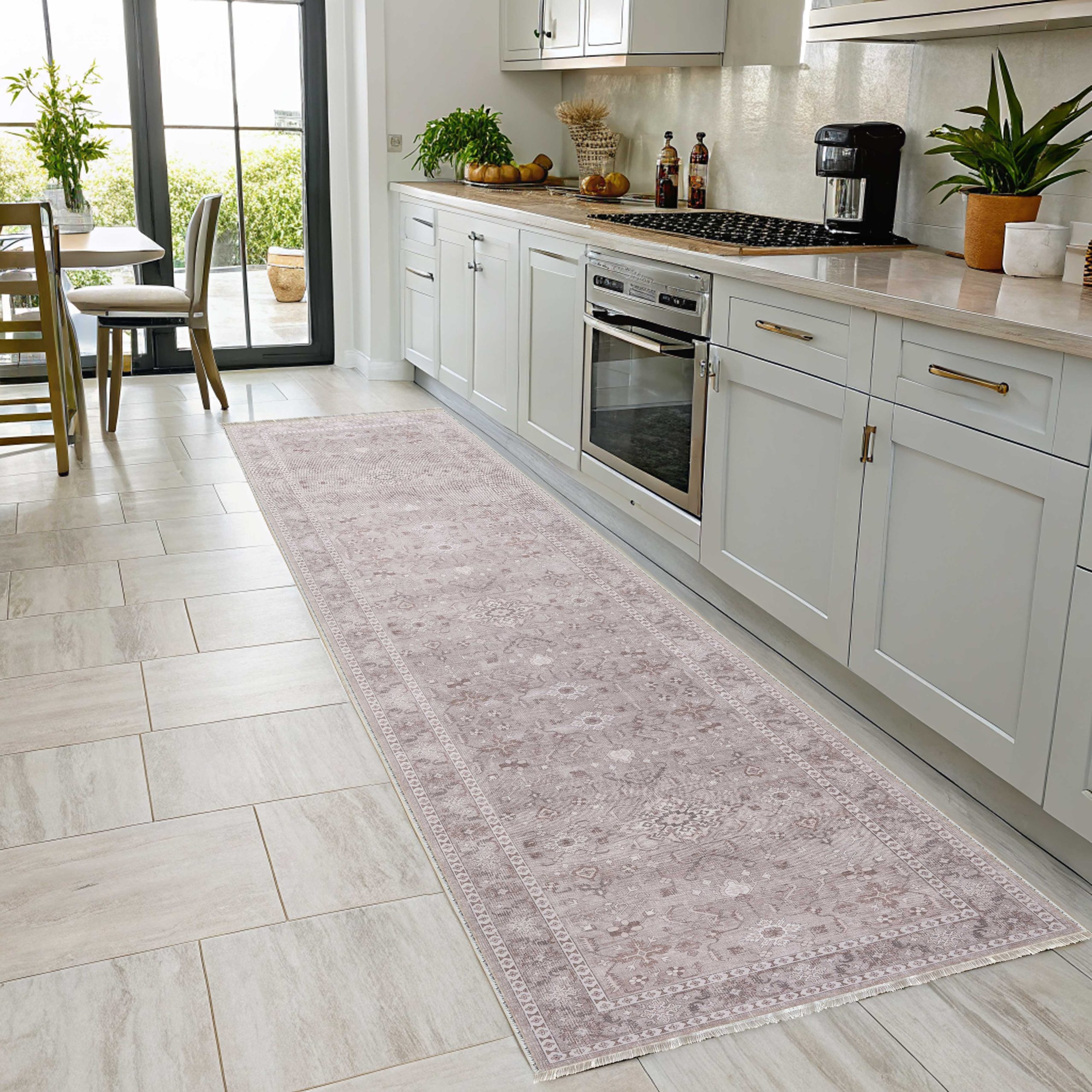Netline Home Gray Silver Ethnic Classic Vintage Machine Washable Chenille Rug Design 3004-01 - Gallery Image 6 - Netline Home
