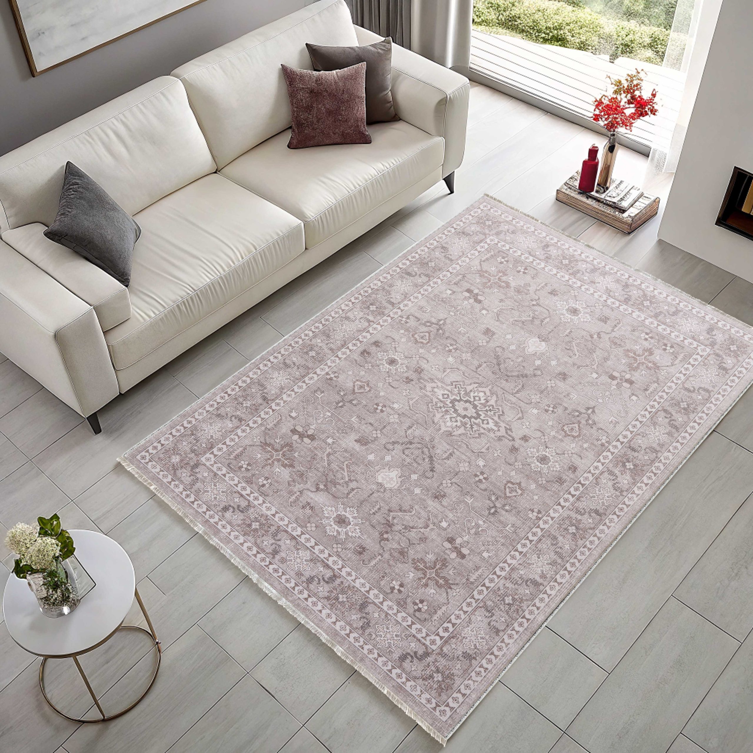 Netline Home Gray Silver Ethnic Classic Vintage Machine Washable Chenille Rug Design 3004-01 - Detailed Photoshoot - Netline Home