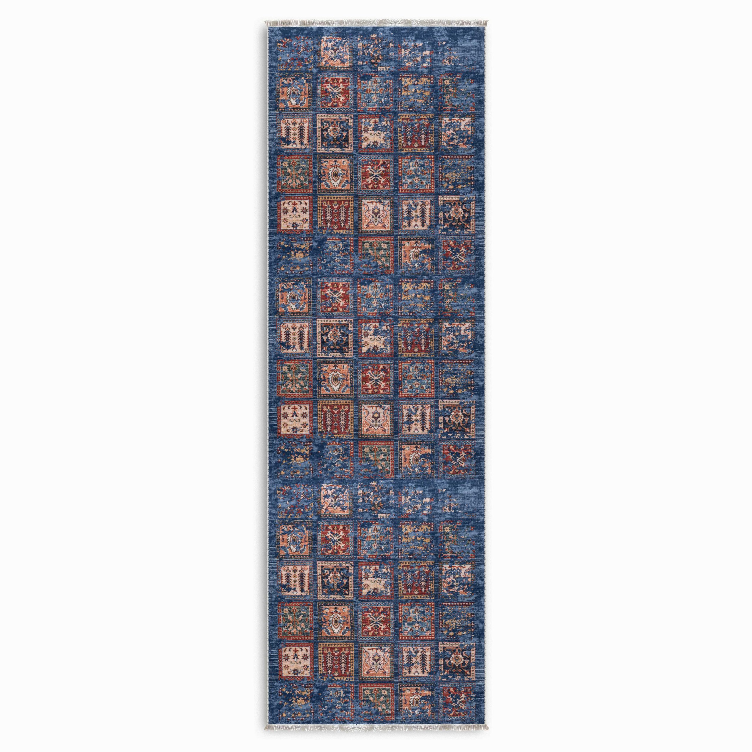 Netline Home Blue Navy Ethnic Classic Vintage Machine Washable Chenille Rug Design 3005-01 - Gallery Image 5 - Netline Home