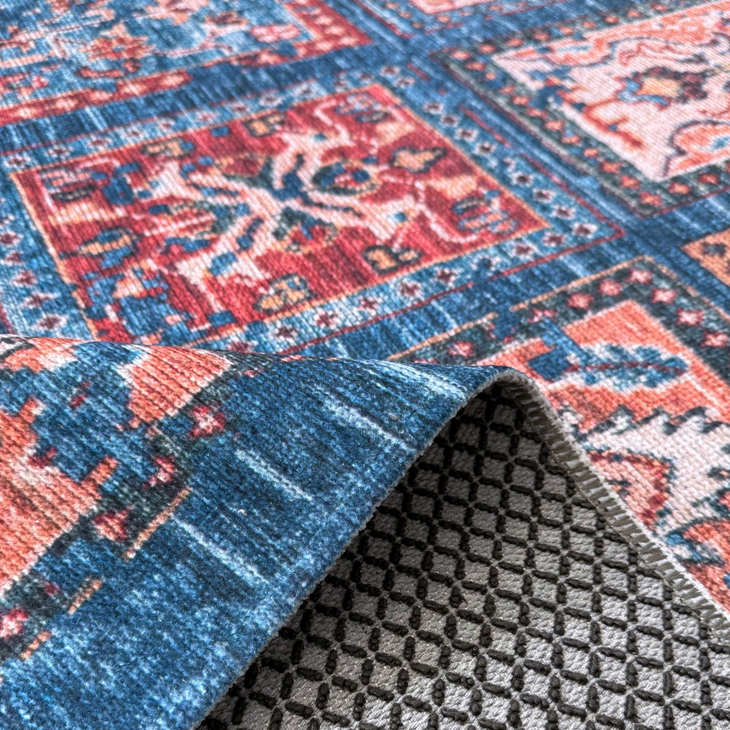 Netline Home Blue Navy Ethnic Classic Vintage Machine Washable Chenille Rug Design 3005-01 - Gallery Image 4 - Netline Home