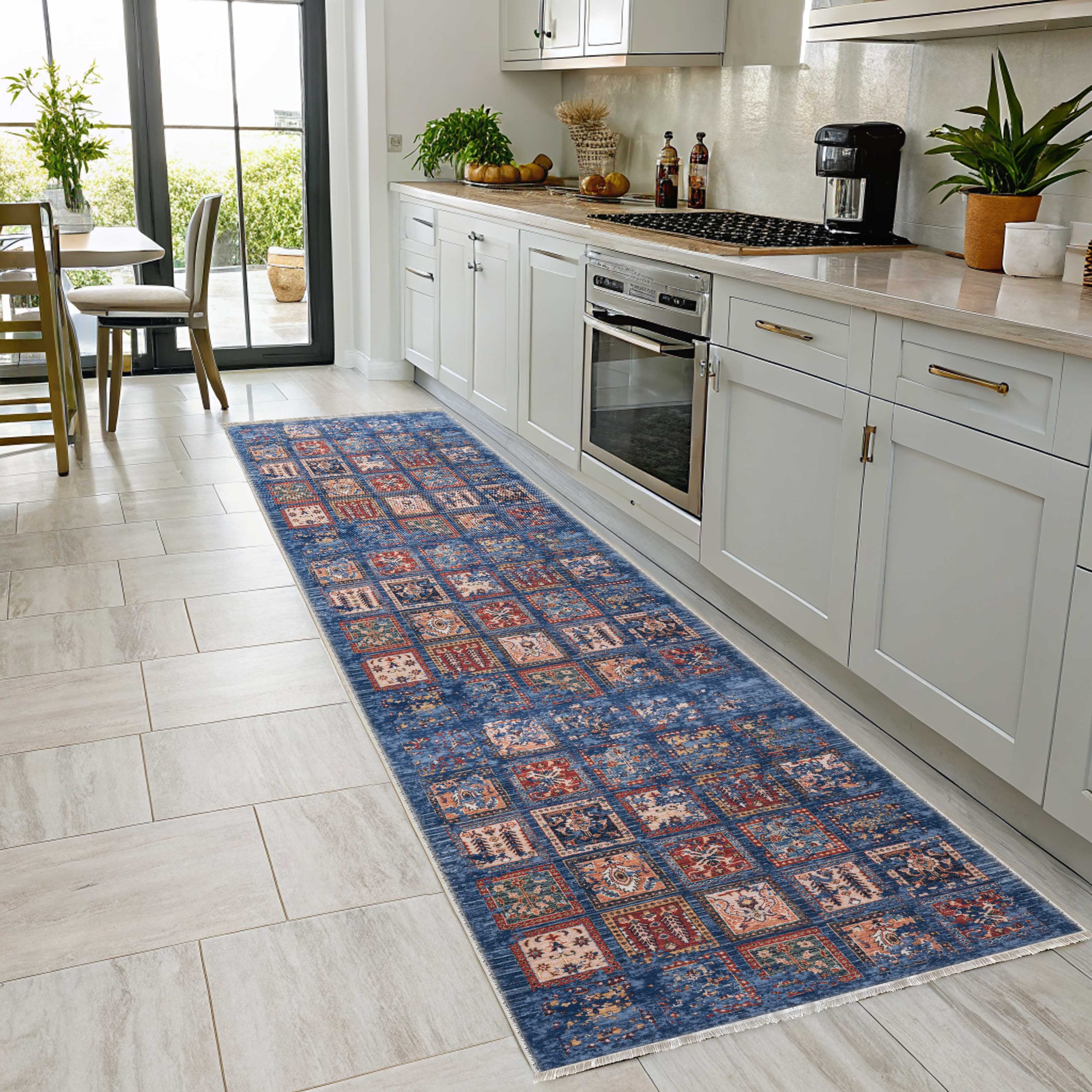 Netline Home Blue Navy Ethnic Classic Vintage Machine Washable Chenille Rug Design 3005-01 - Gallery Image 6 - Netline Home