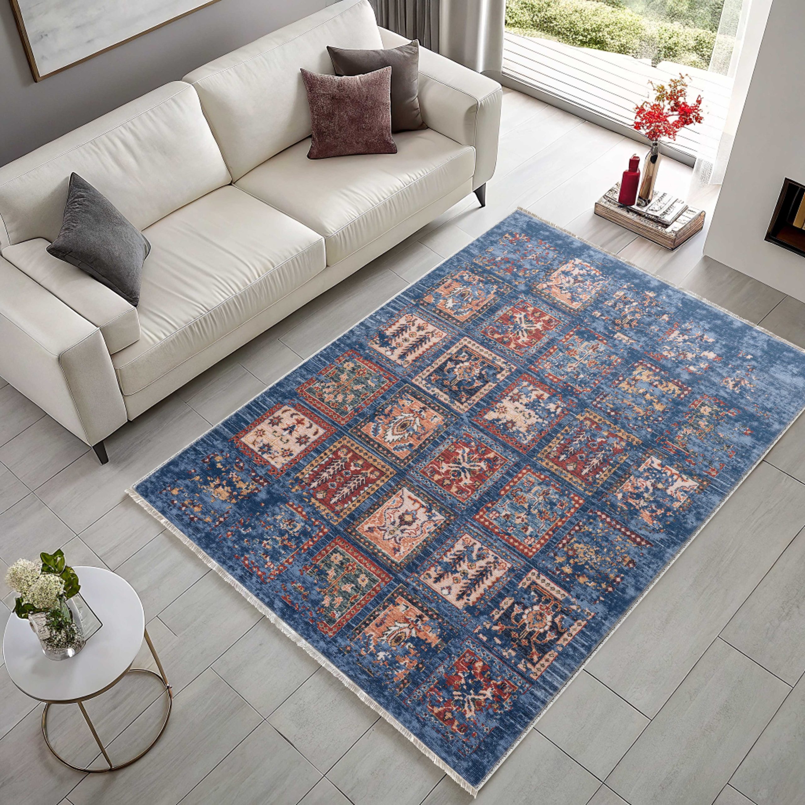 Netline Home Blue Navy Ethnic Classic Vintage Machine Washable Chenille Rug Design 3005-01 - Detailed Photoshoot - Netline Home