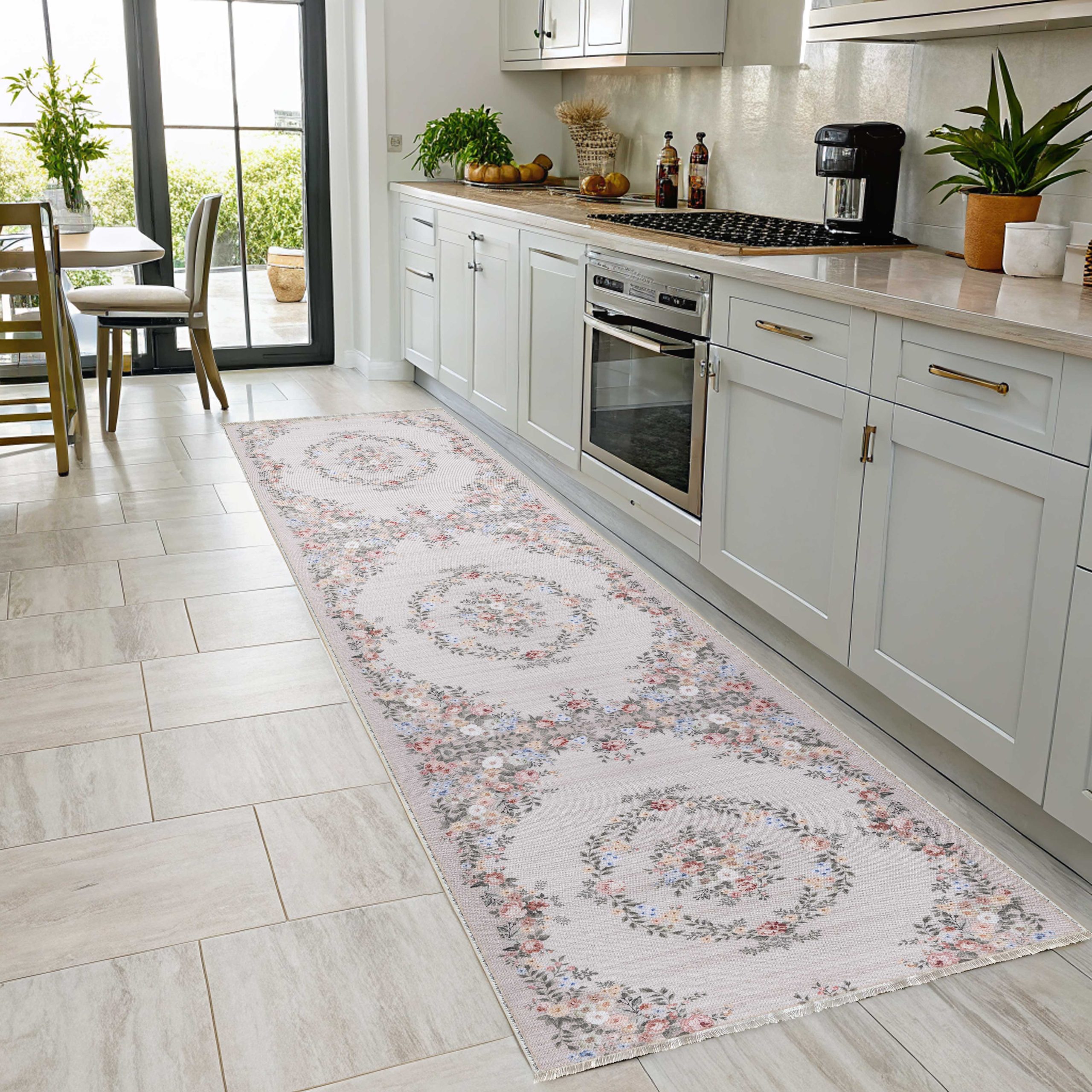 Netline Home Cream White Ethnic Classic Vintage Machine Washable Chenille Rug Design 3007-01 - Gallery Image 6 - Netline Home
