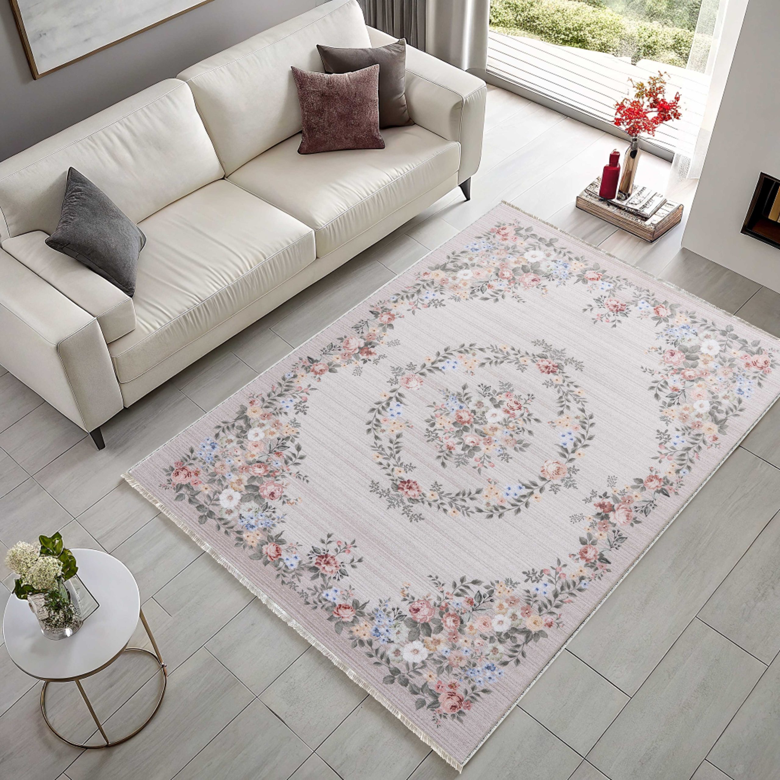 Netline Home Cream White Ethnic Classic Vintage Machine Washable Chenille Rug Design 3007-01 - Detailed Photoshoot - Netline Home