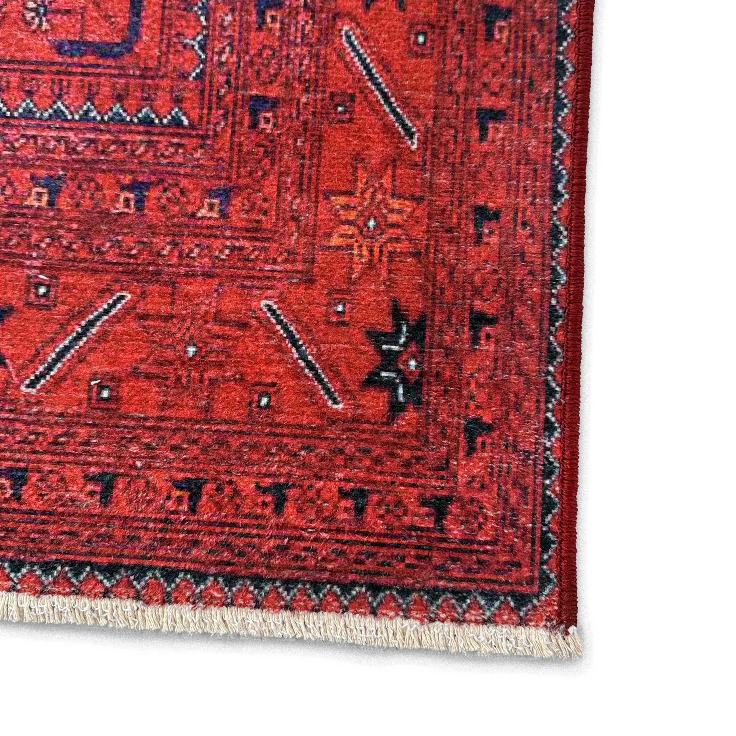 Netline Home Red Burgundy Ethnic Classic Vintage Machine Washable Chenille Rug Design 3009-01 - Gallery Image 3 - Netline Home
