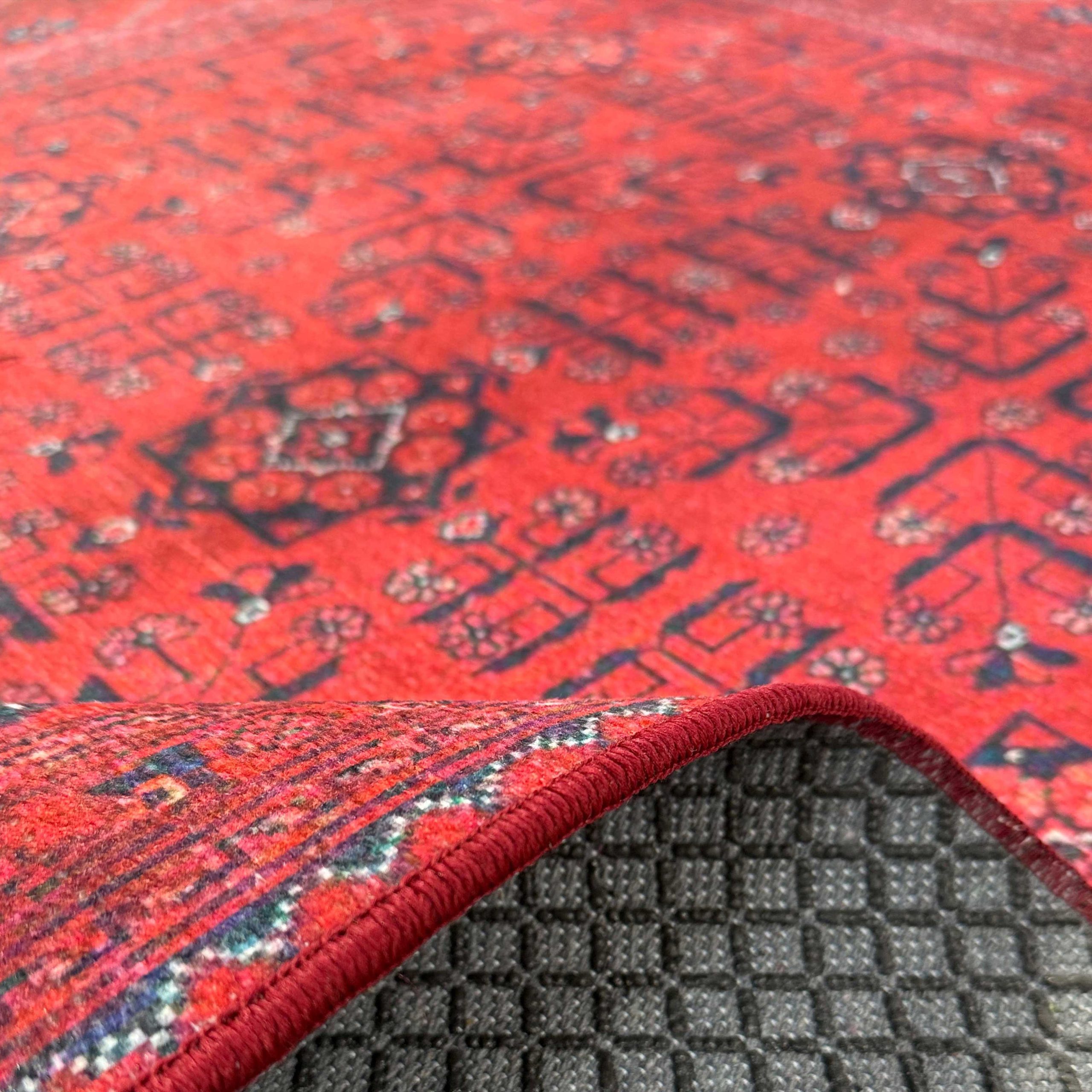 Netline Home Red Burgundy Ethnic Classic Vintage Machine Washable Chenille Rug Design 3009-01 - Gallery Image 4 - Netline Home