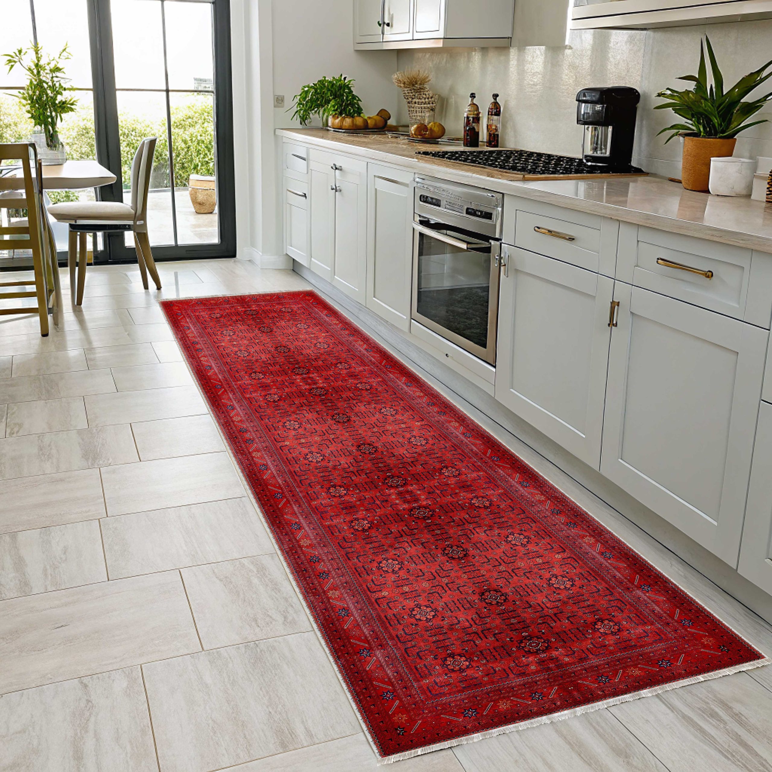 Netline Home Red Burgundy Ethnic Classic Vintage Machine Washable Chenille Rug Design 3009-01 - Gallery Image 6 - Netline Home
