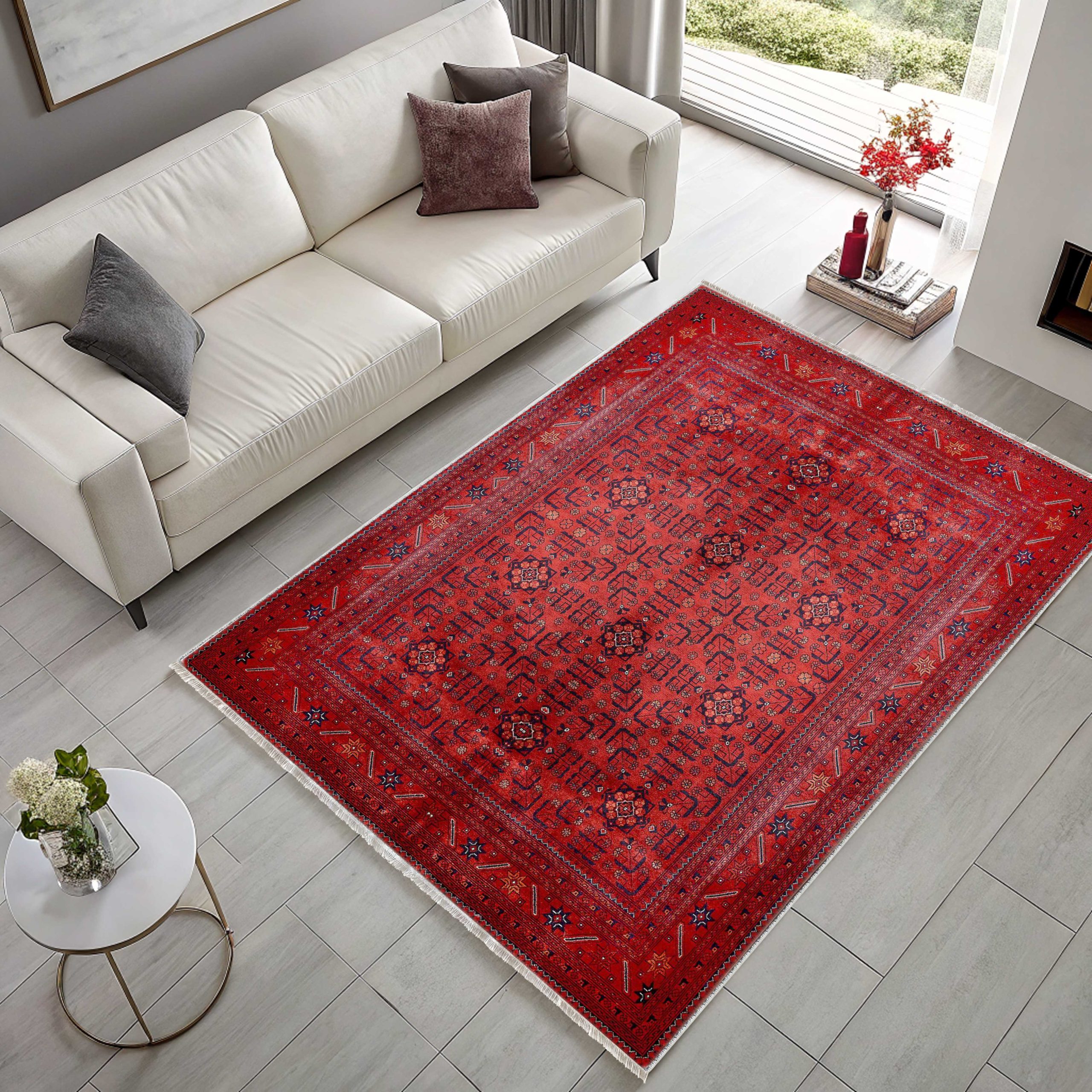 Netline Home Red Burgundy Ethnic Classic Vintage Machine Washable Chenille Rug Design 3009-01 - Detailed Photoshoot - Netline Home