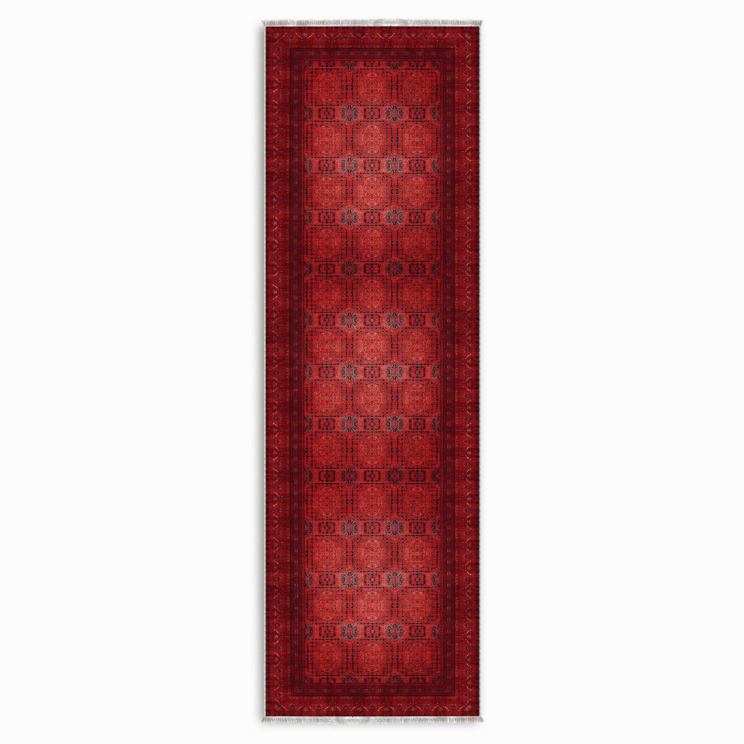 Netline Home Red Burgundy Ethnic Classic Vintage Machine Washable Chenille Rug Design 3011-01 - Gallery Image 6 - Netline Home