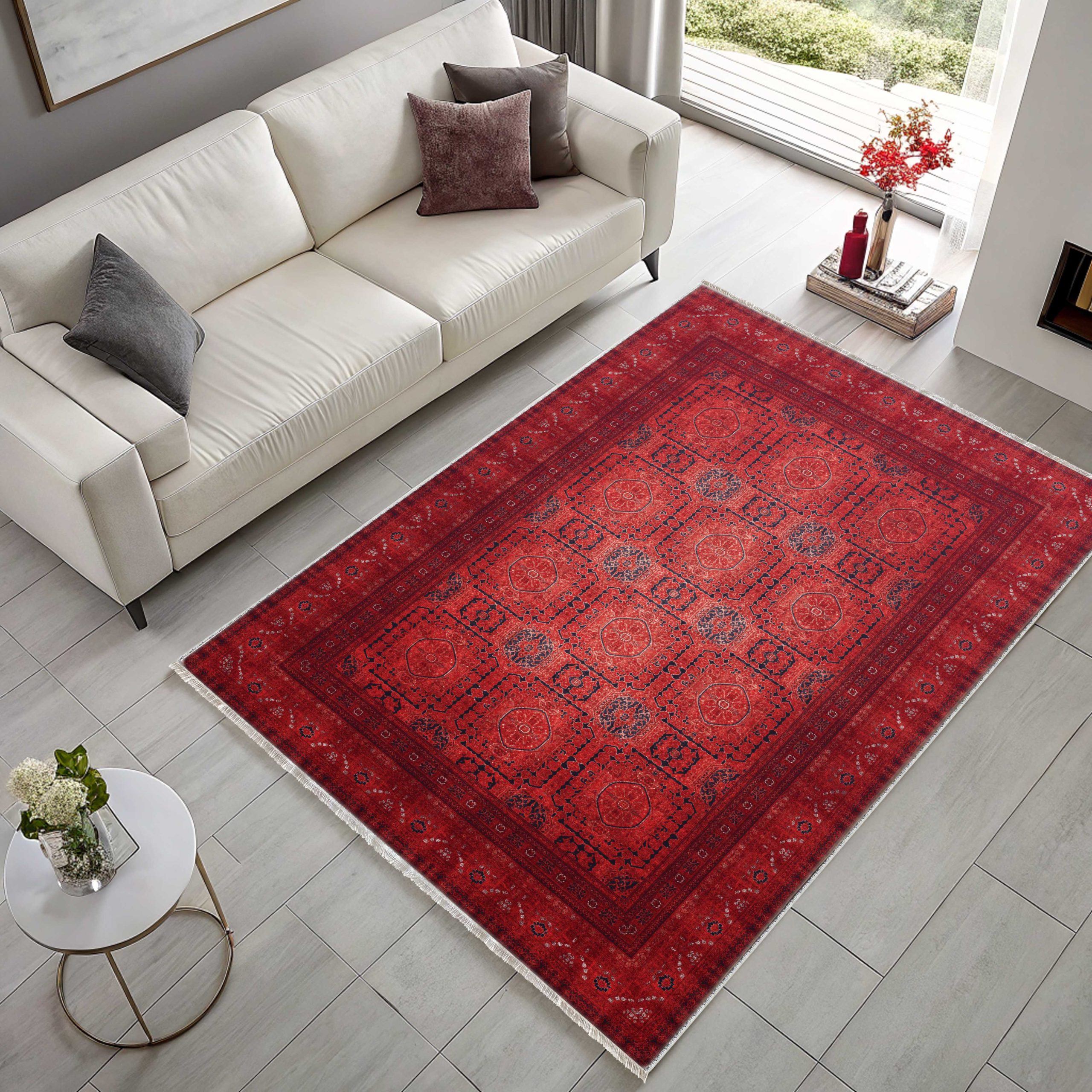 Netline Home Red Burgundy Ethnic Classic Vintage Machine Washable Chenille Rug Design 3011-01 - Detailed Photoshoot - Netline Home