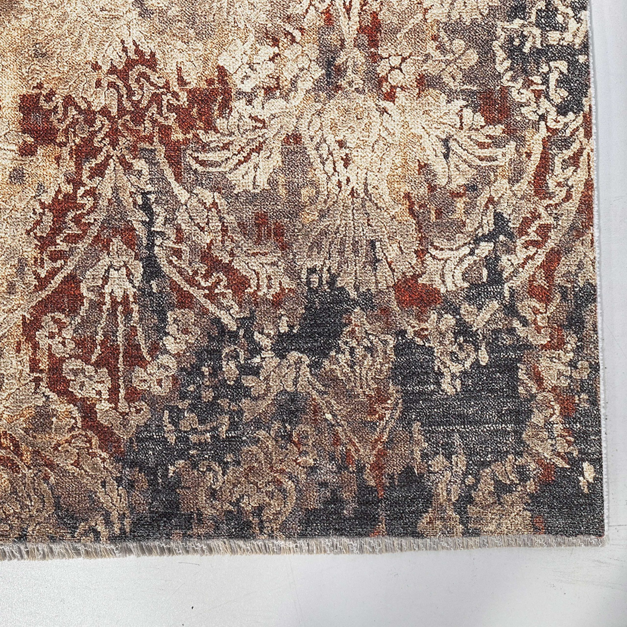 Netline Home Gray Silver Mink Brown Ethnic Classic Vintage Machine Washable Chenille Rug Design 3015 - Gallery Image 3 - Netline Home