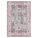 Gri Pembe Tasarım Şönil Halı Kilim Yolluk Kaymaz Yıkanabilir Saçaklı Oturma Odası Mutfak Koridor 2220-02
